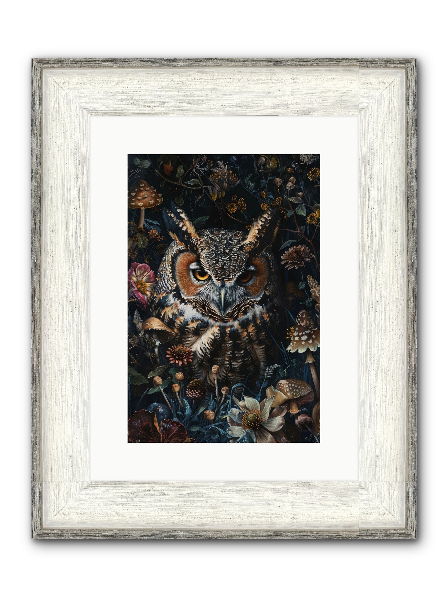 Chouette Nocturne Framed Print - Driftwood White 10x15