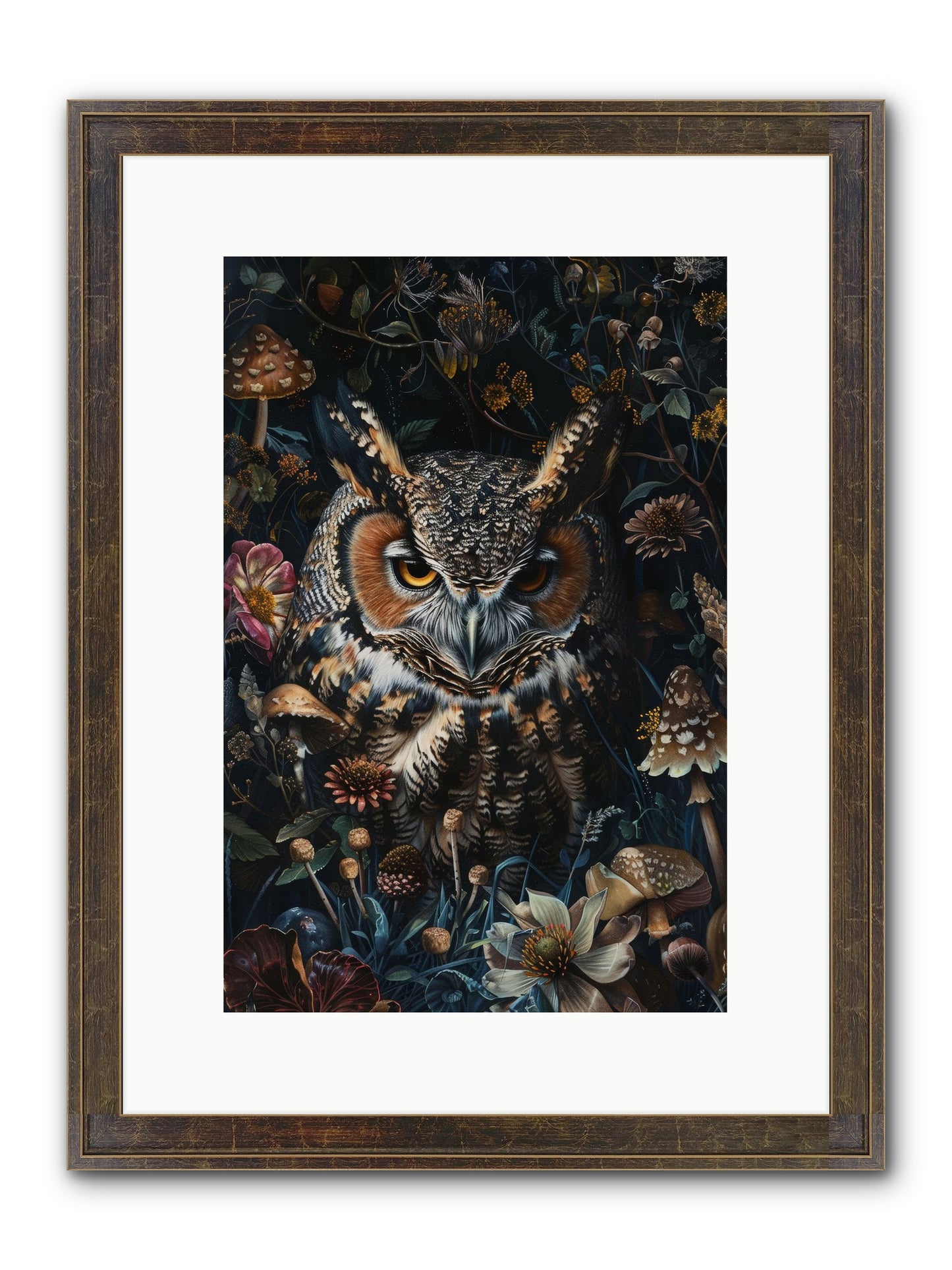 Chouette Nocturne Framed Print - Slimwoods Black/Gold 10x15