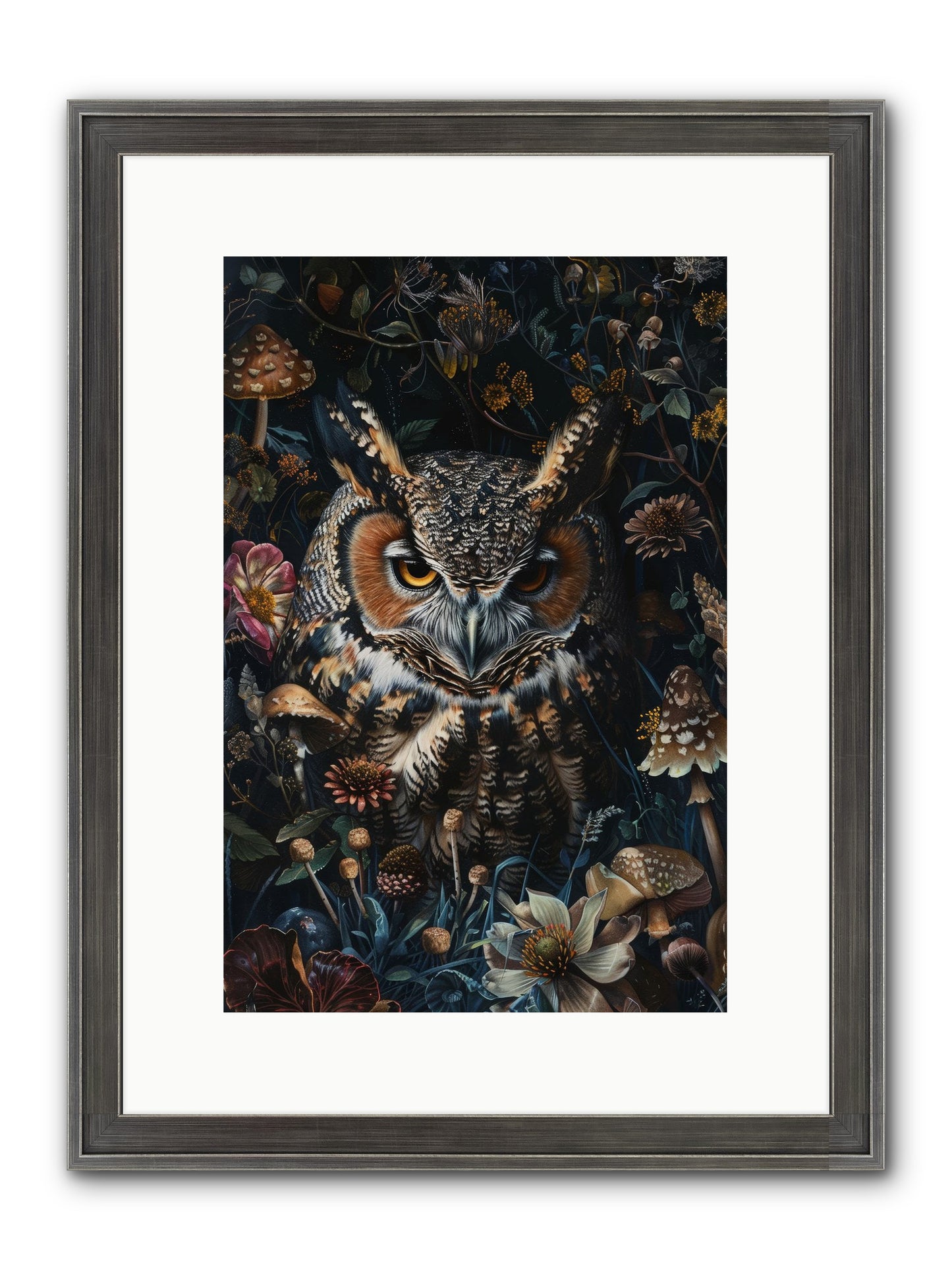 Chouette Nocturne Framed Print - Slimwoods Black/Silver 10x15