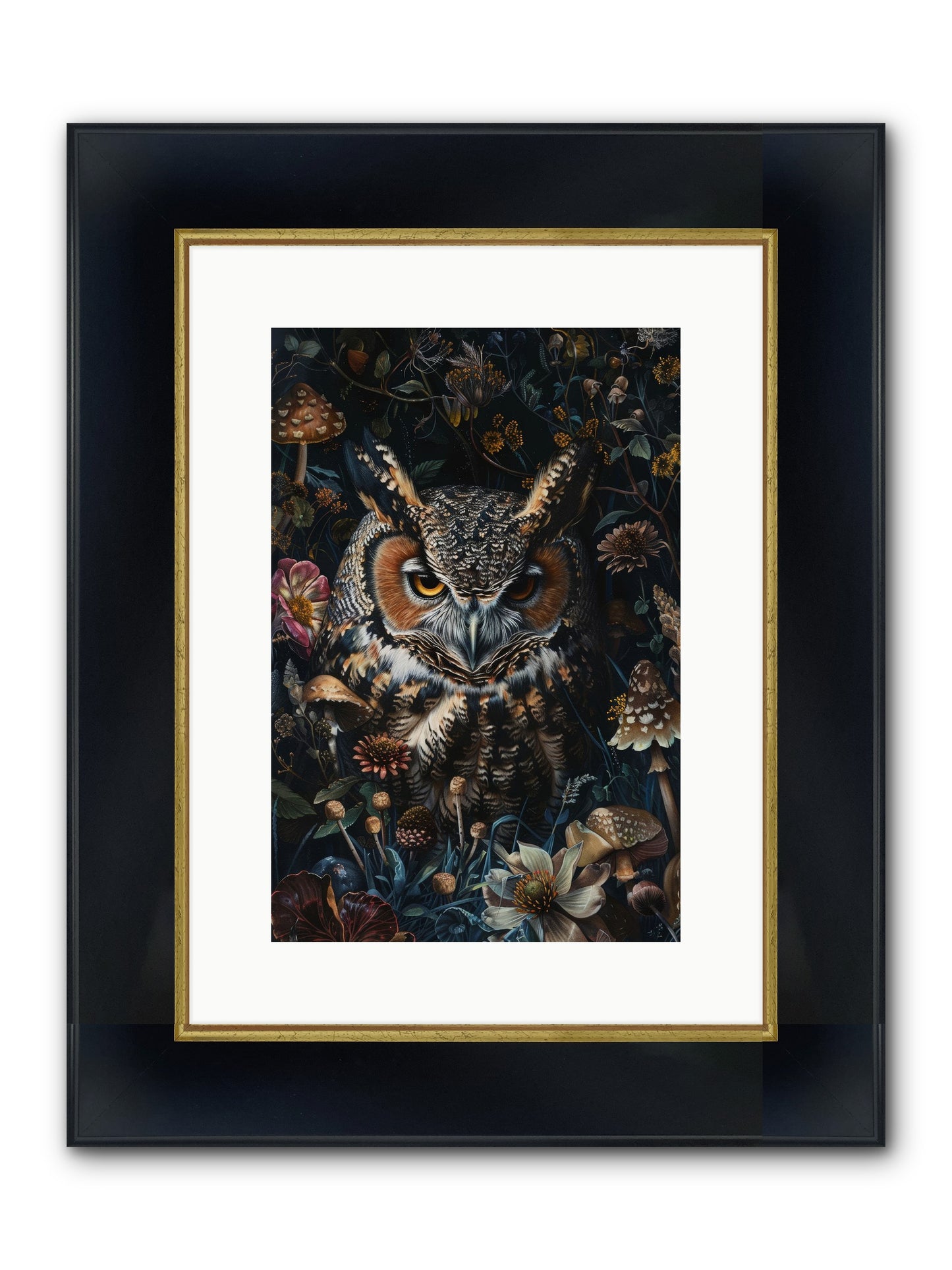 Chouette Nocturne Framed Print - Wide Black w/Gold 10x15