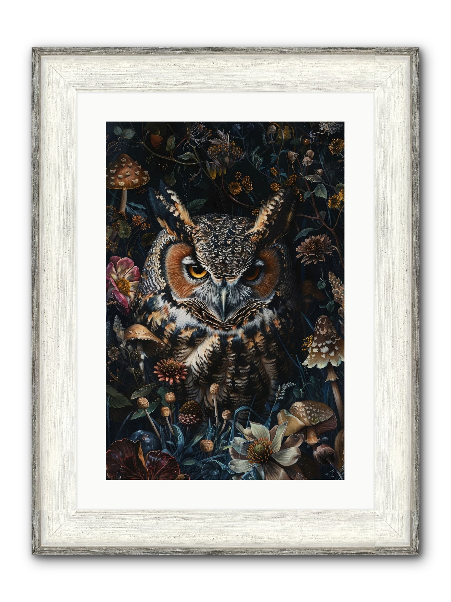 Chouette Nocturne Framed Print - Driftwood White 16x24