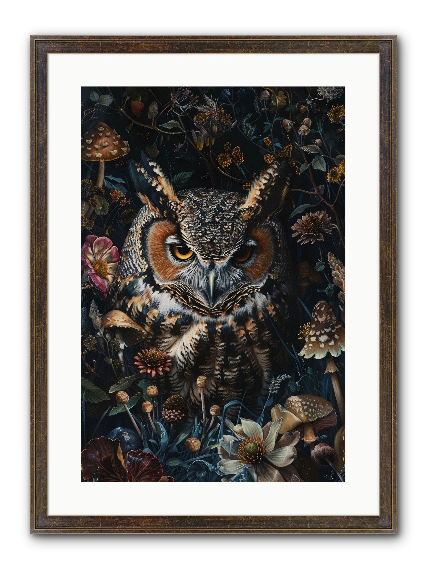 Chouette Nocturne Framed Print - Slimwoods Black/Gold 16x24