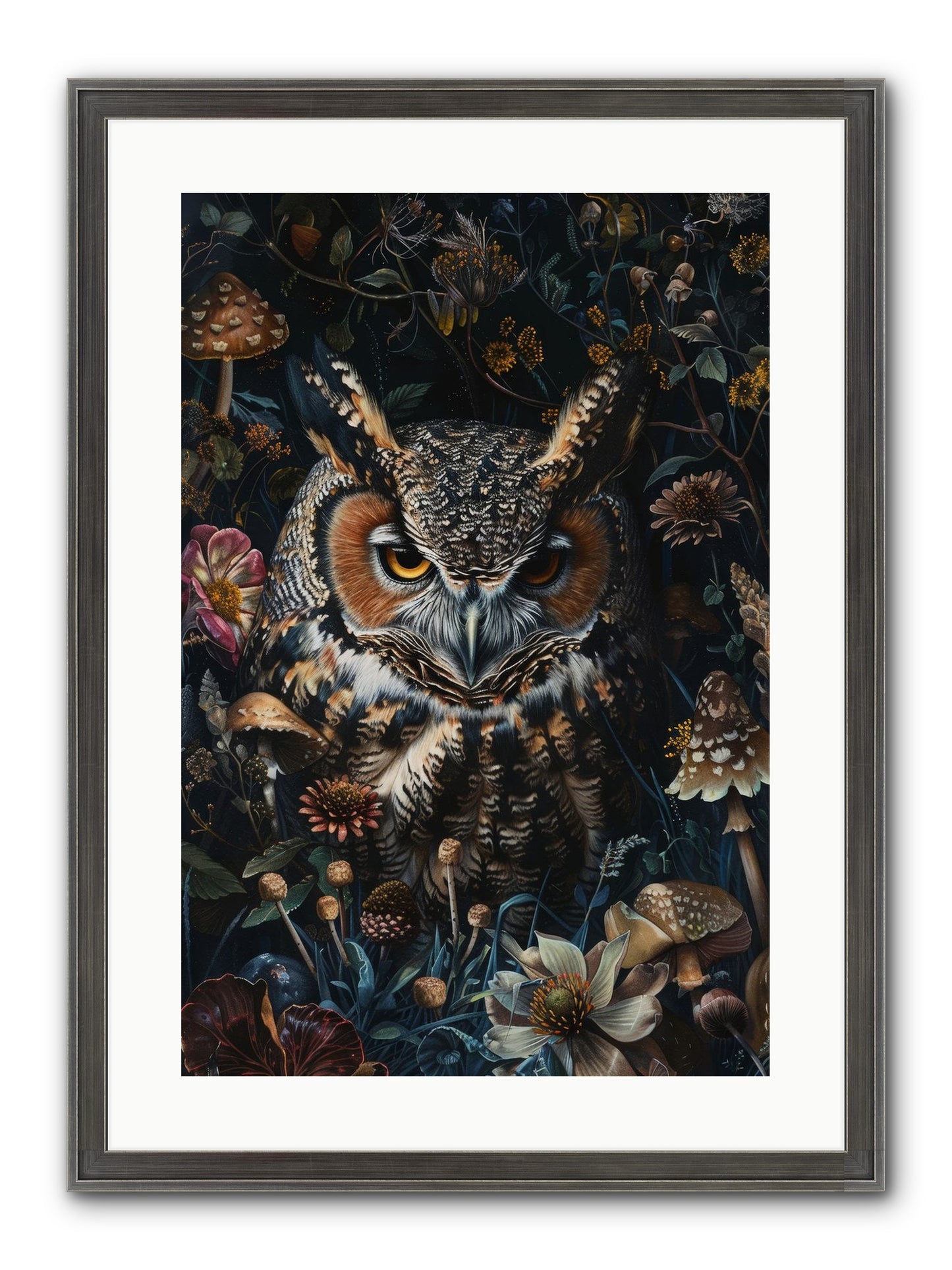 Chouette Nocturne Framed Print - Slimwoods Black/Silver 16x24