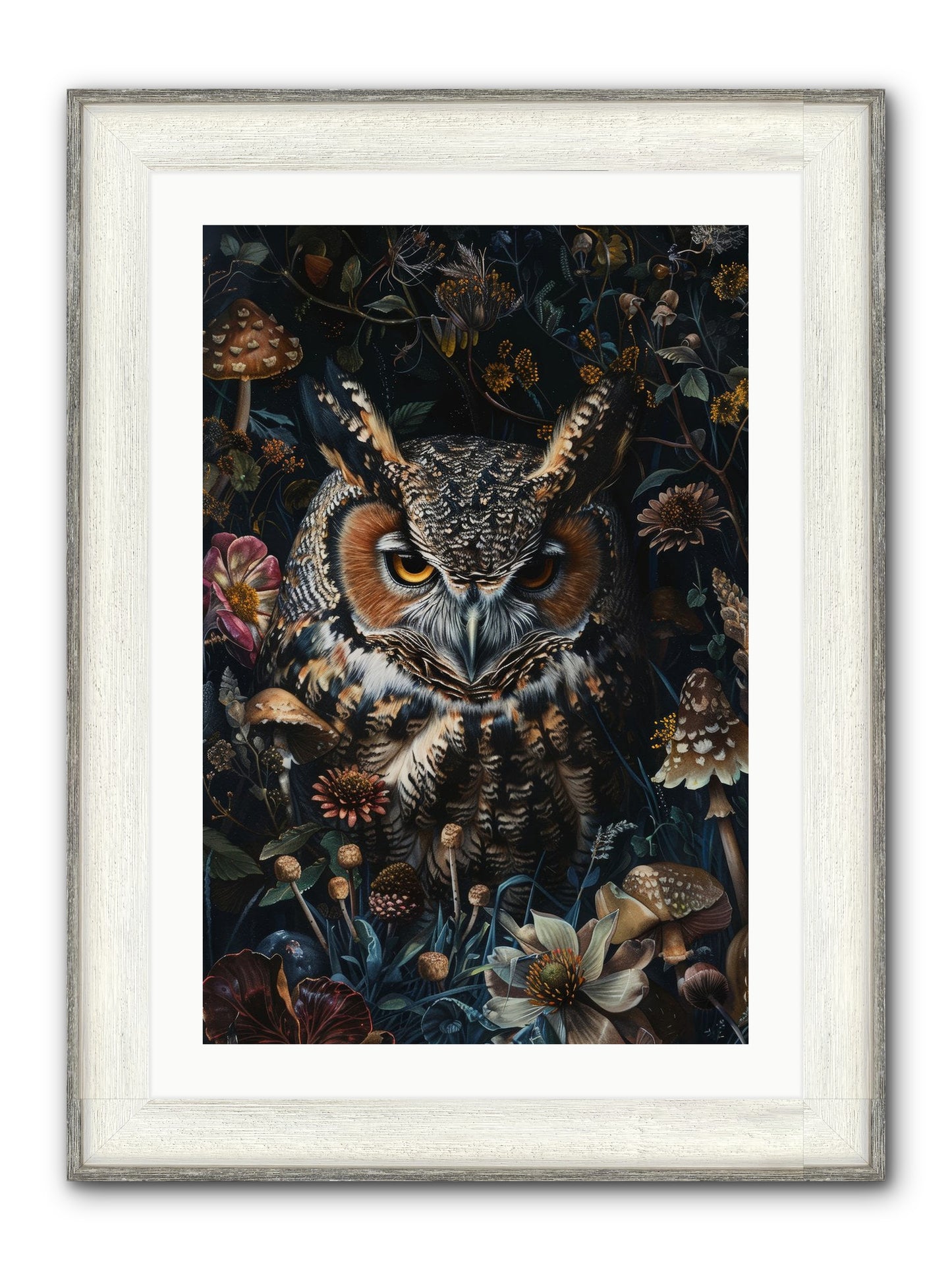 Chouette Nocturne Framed Print - Driftwood White 20x30