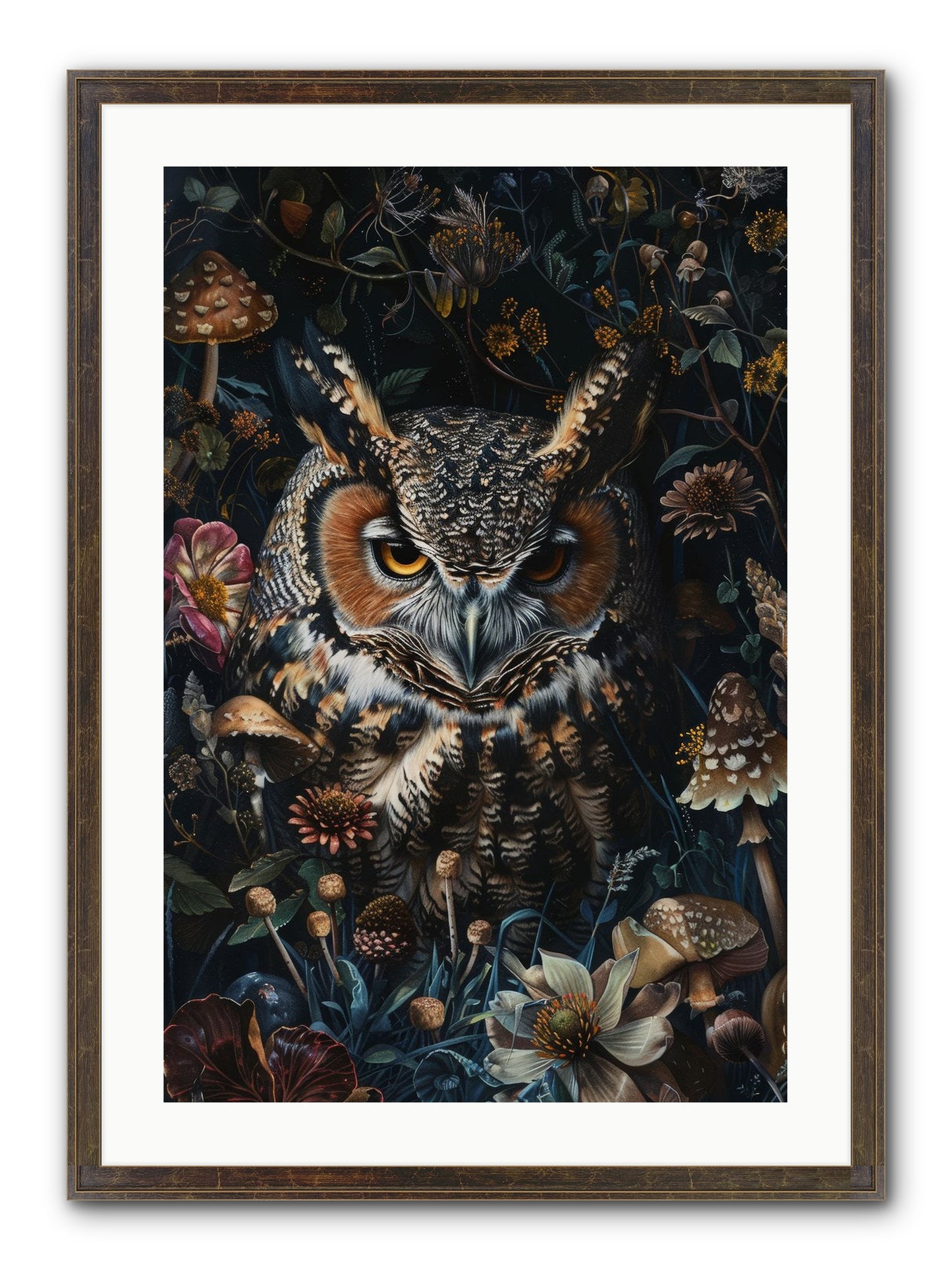 Chouette Nocturne Framed Print - Slimwoods Black/Gold 20x30