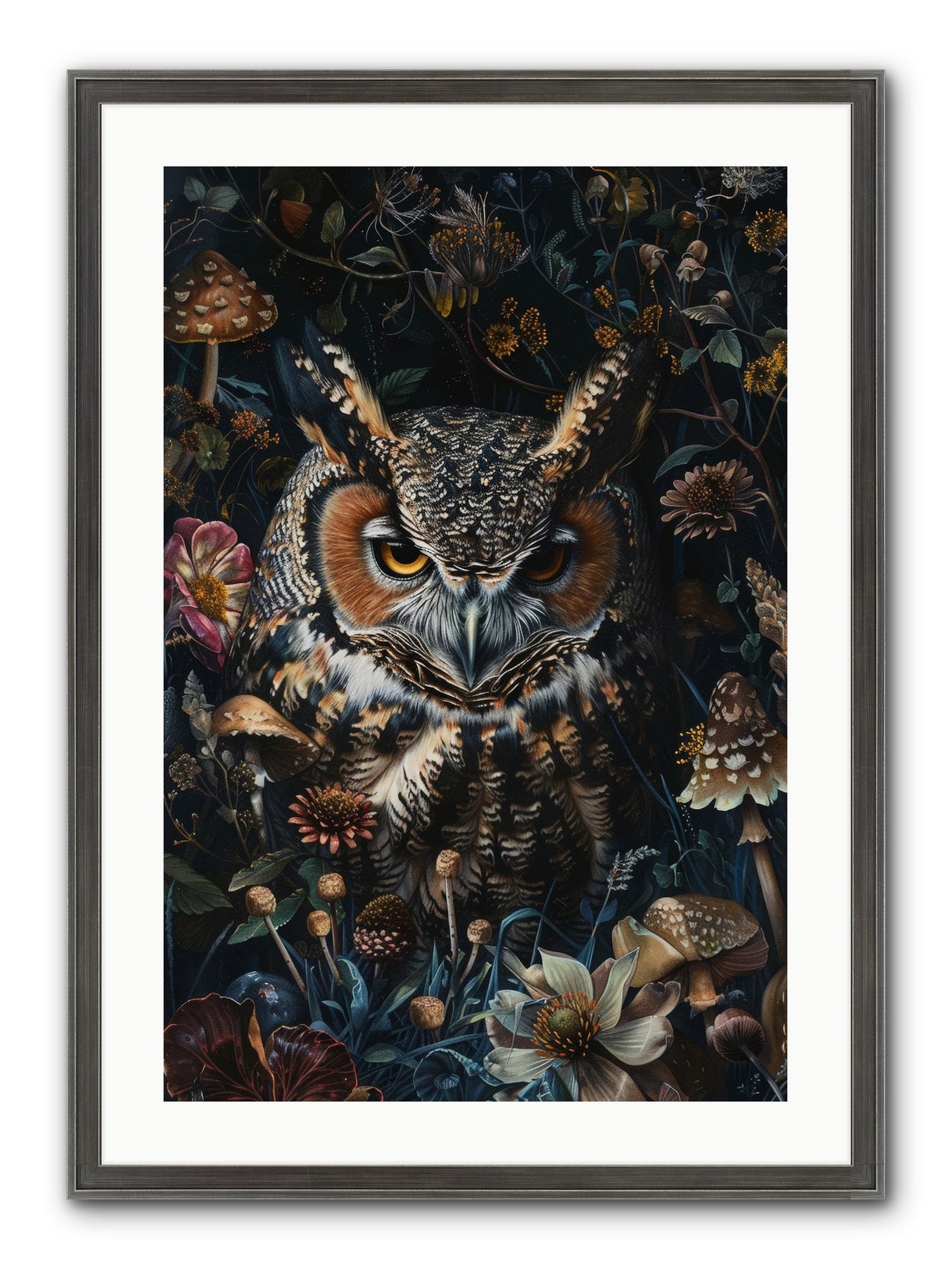 Chouette Nocturne Framed Print - Slimwoods Black/Silver 20x30