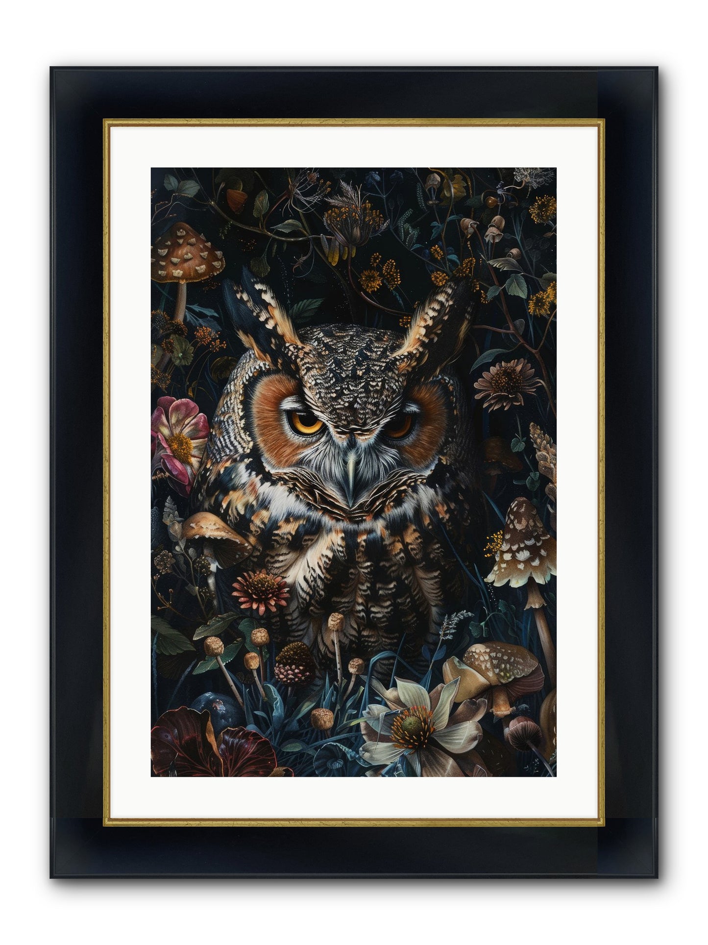 Chouette Nocturne Framed Print - Wide Black w/Gold 20x30