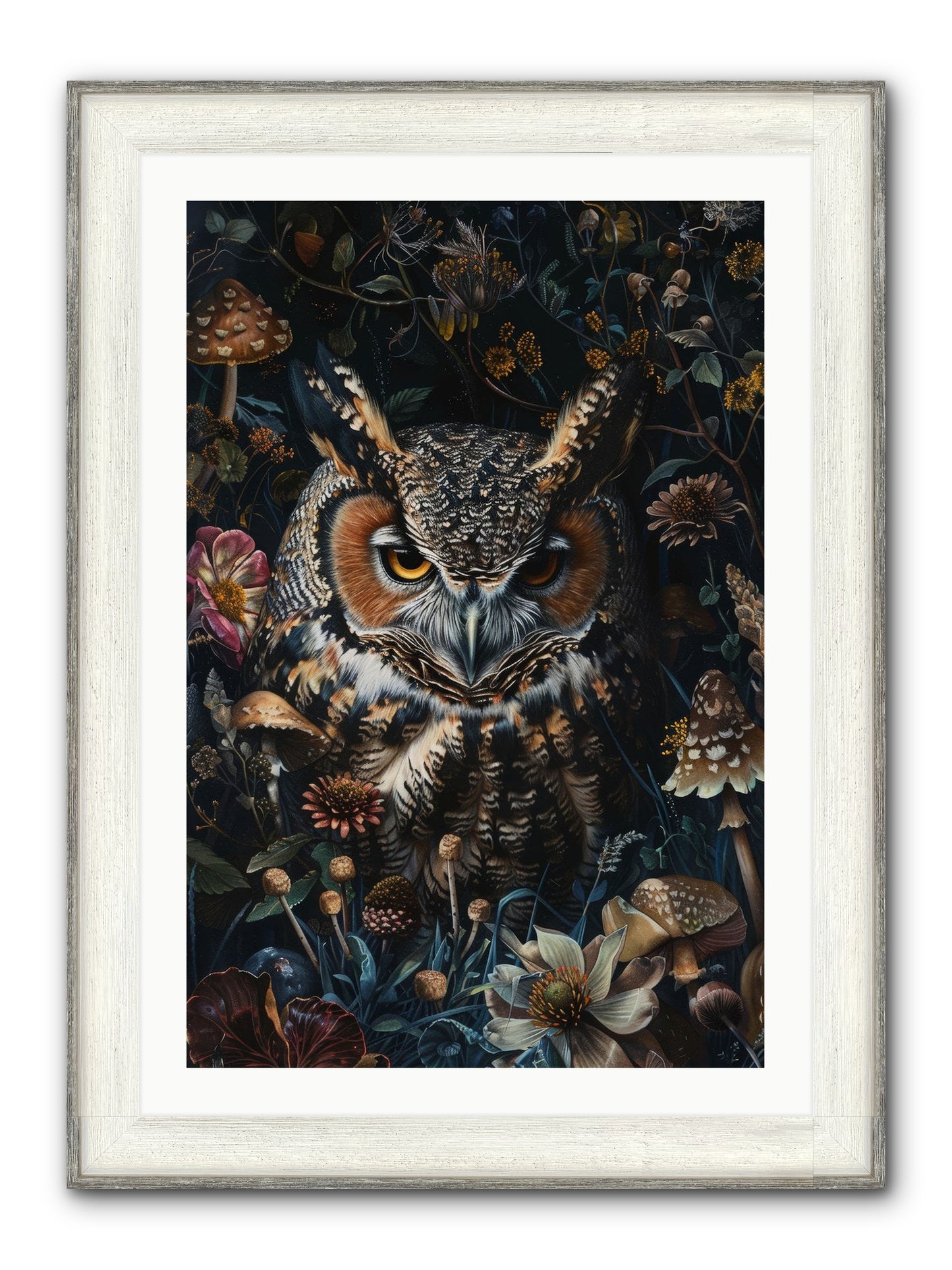Chouette Nocturne Framed Print - Driftwood White 24x36