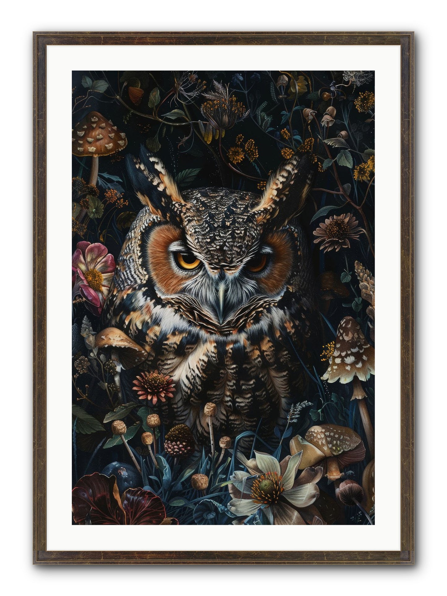 Chouette Nocturne Framed Print - Slimwoods Black/Gold 24x36