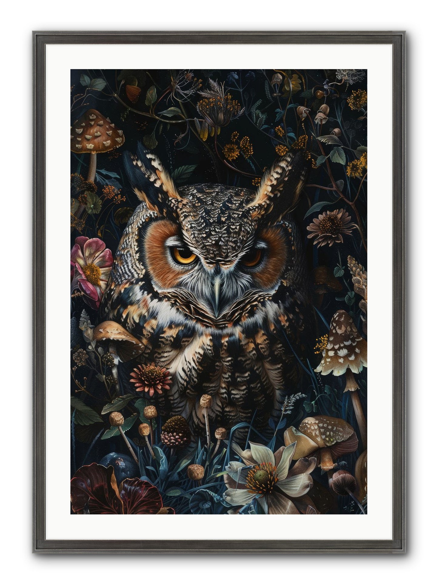 Chouette Nocturne Framed Print - Slimwoods Black/Silver 24x36