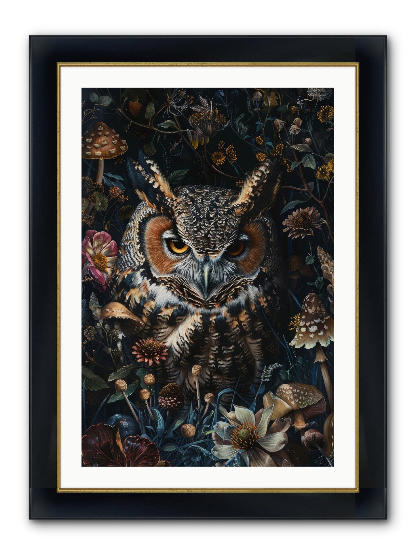 Chouette Nocturne Framed Print - Wide Black w/Gold 24x36