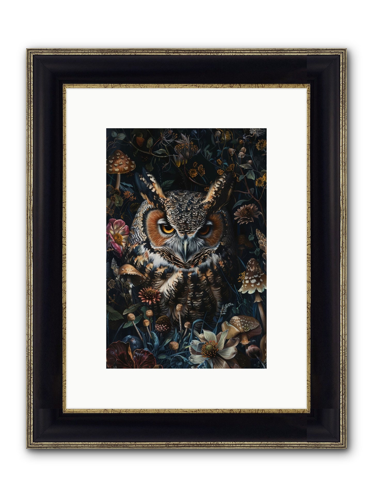 Chouette Nocturne Framed Print - Black & Gold 8x12