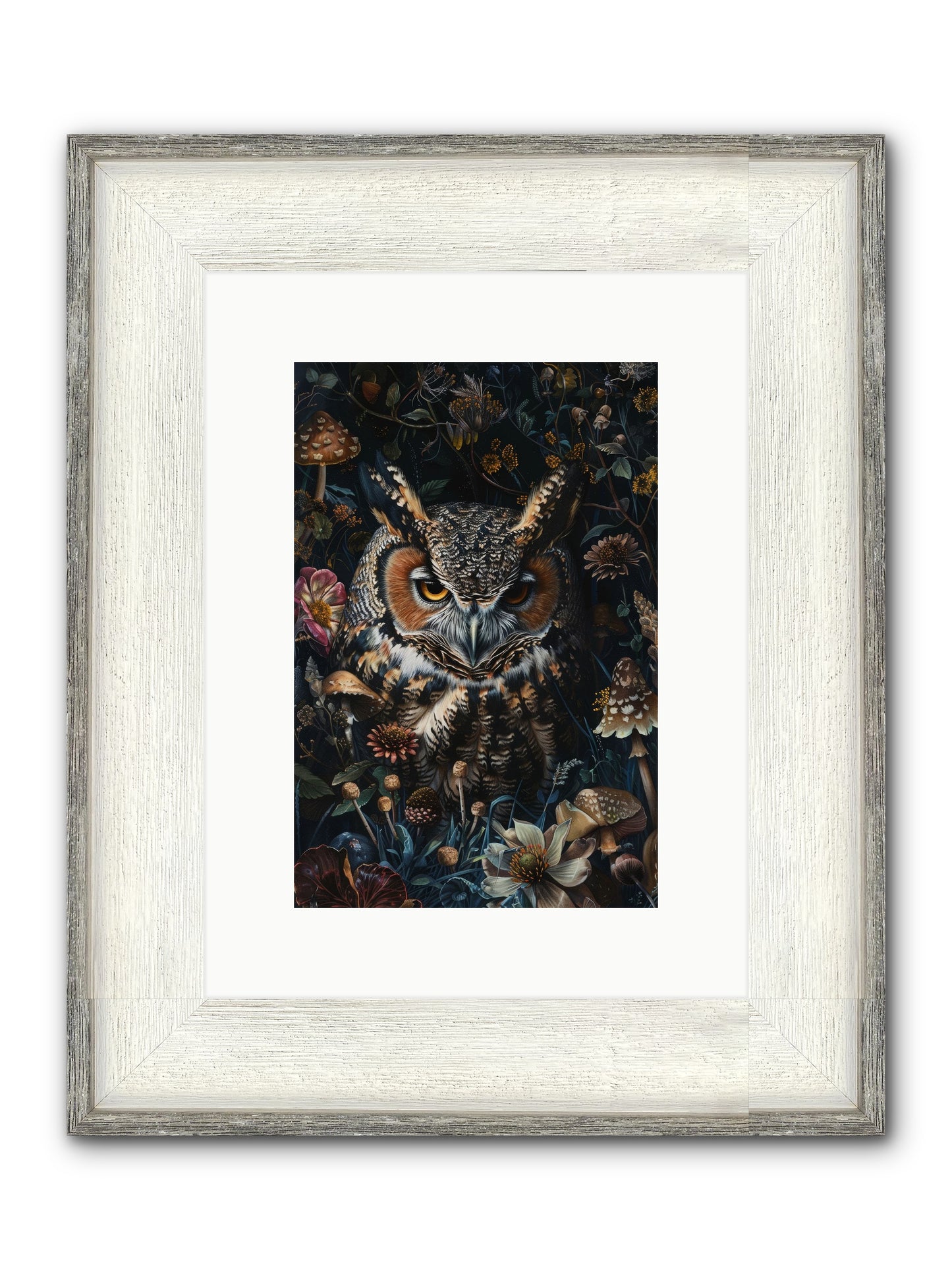 Chouette Nocturne Framed Print - Driftwood White 8x12