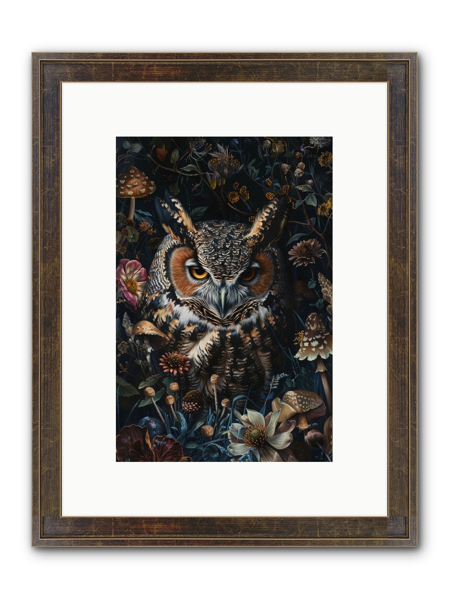 Chouette Nocturne Framed Print - Slimwoods Black/Gold 8x12