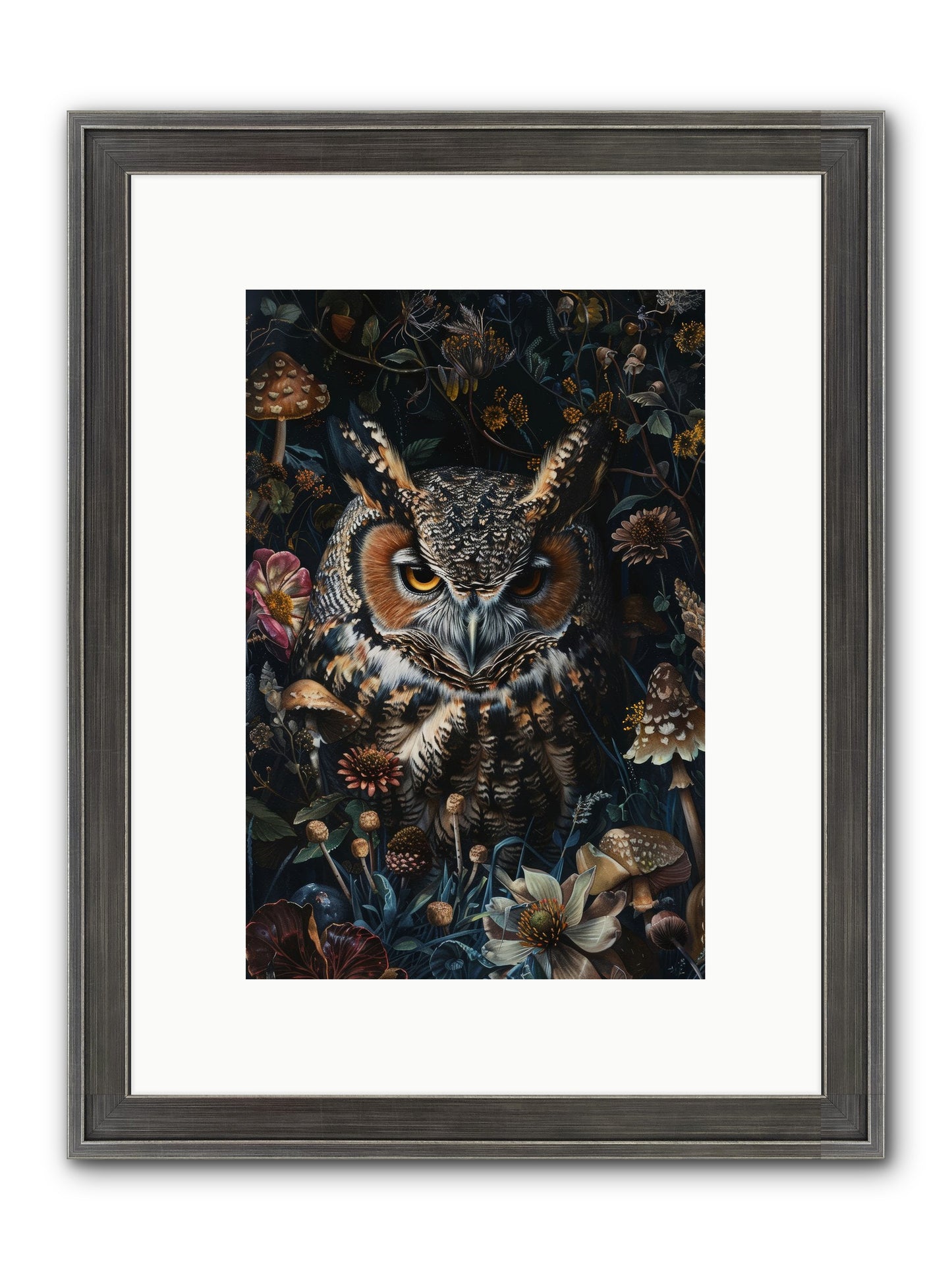 Chouette Nocturne Framed Print - Slimwoods Black/Silver 8x12