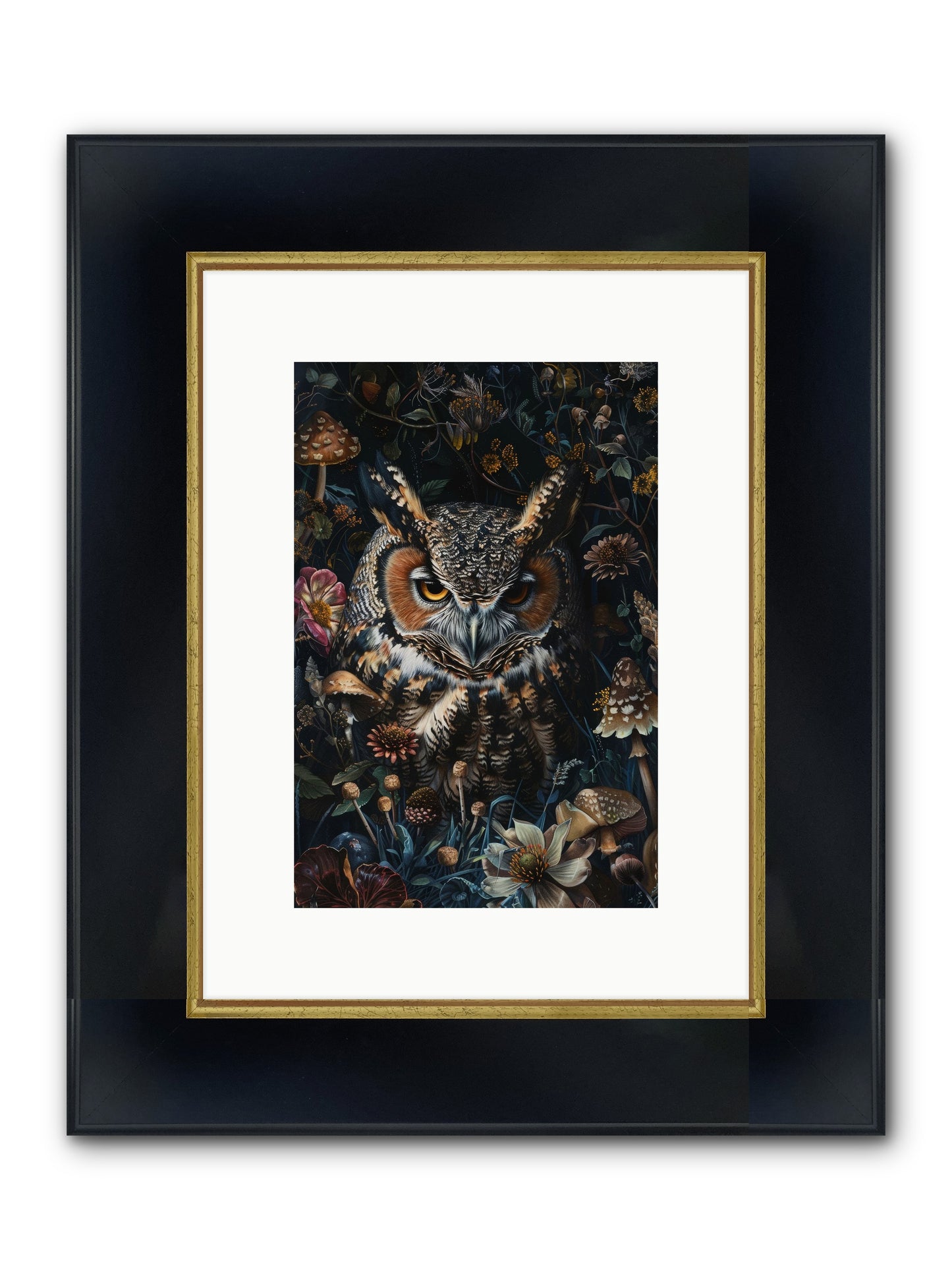 Chouette Nocturne Framed Print - Wide Black w/Gold 8x12
