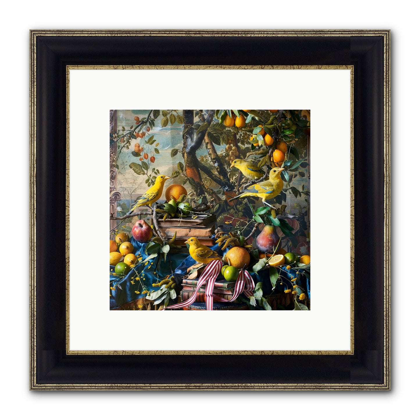 Citrine Feathered Sonnets Framed Print - Black & Gold 10x10