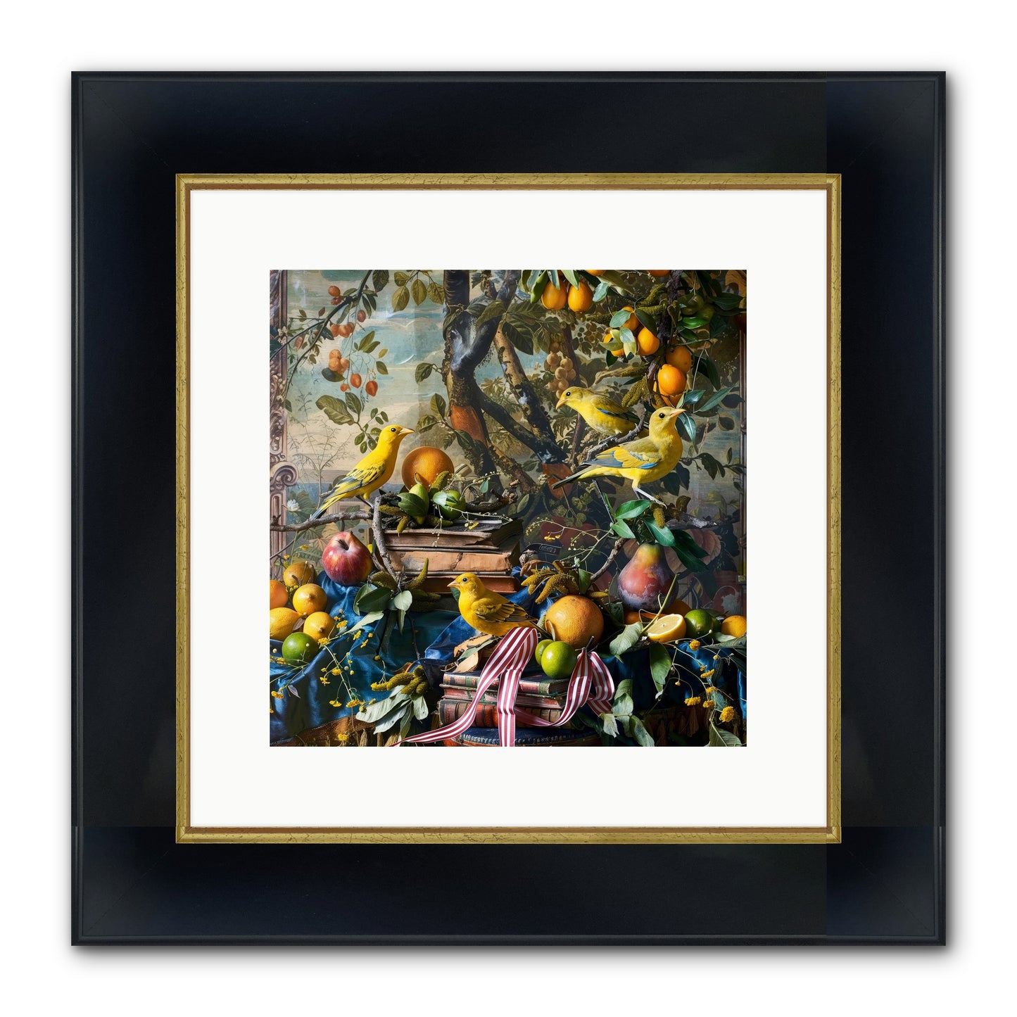 Citrine Feathered Sonnets Framed Print - Wide Black w/Gold 12x12