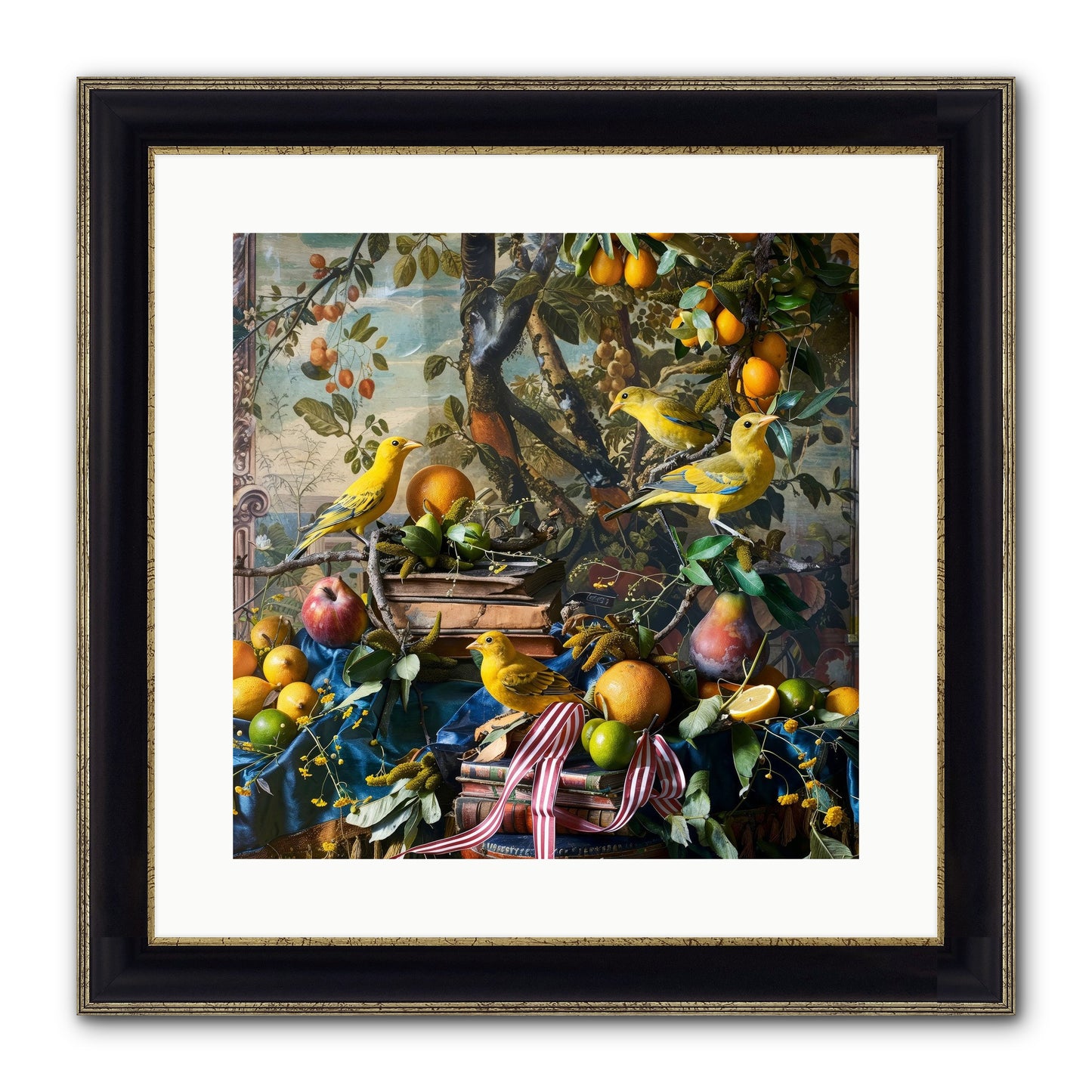 Citrine Feathered Sonnets Framed Print - Black & Gold 16x16