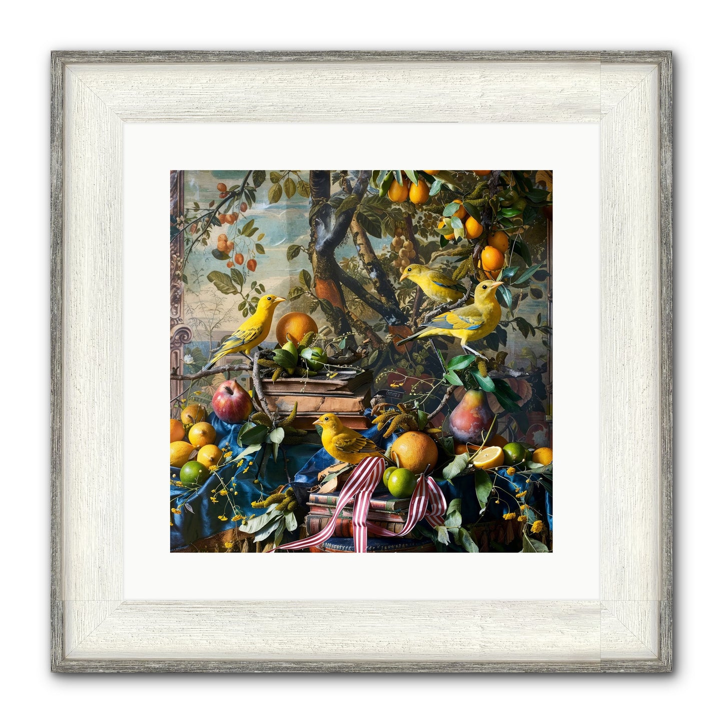 Citrine Feathered Sonnets Framed Print - Driftwood White 16x16