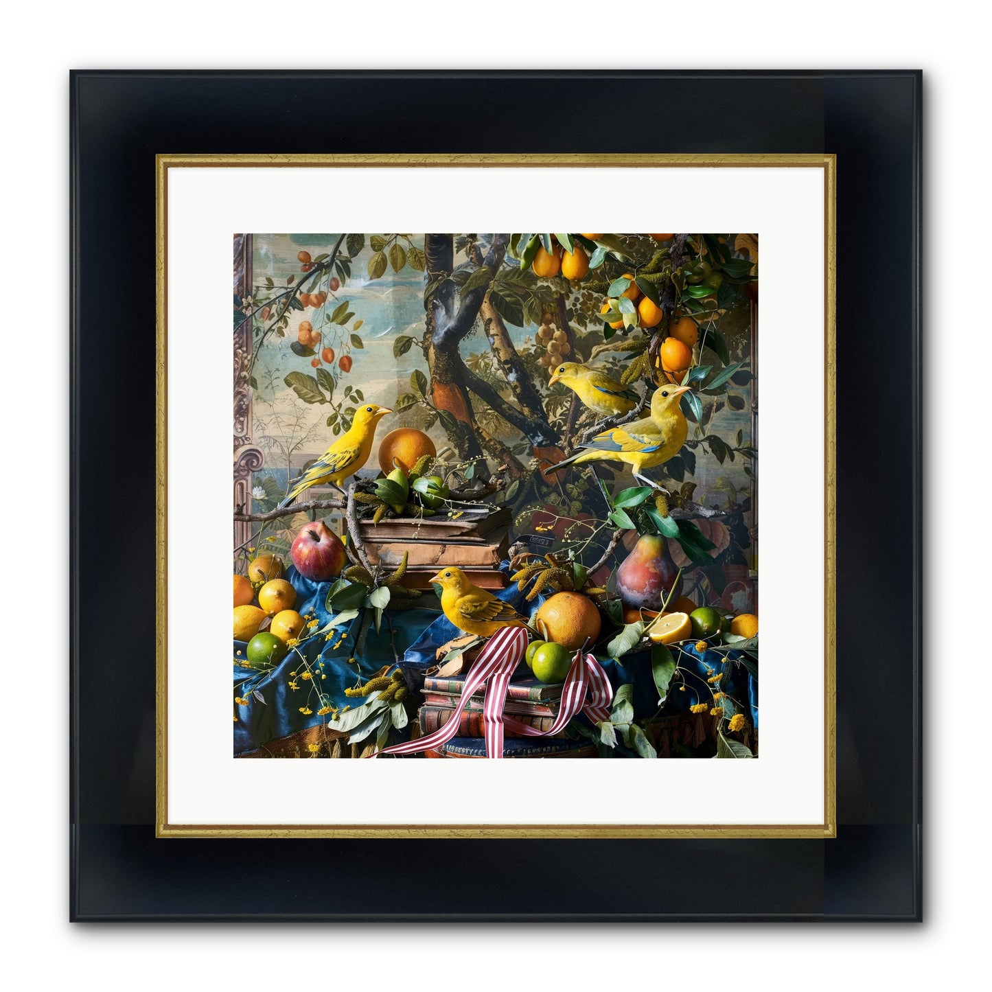 Citrine Feathered Sonnets Framed Print - Wide Black w/Gold 16x16