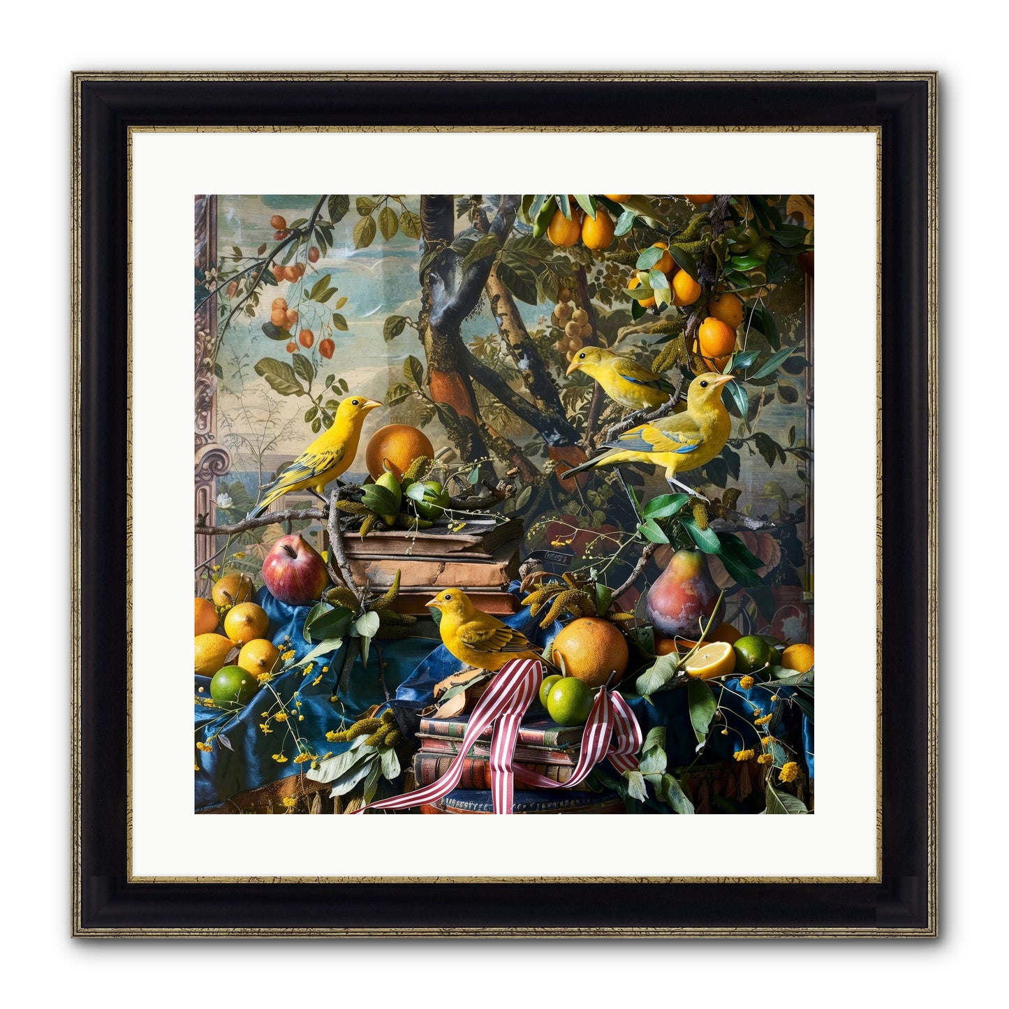 Citrine Feathered Sonnets Framed Print - Black & Gold 20x20