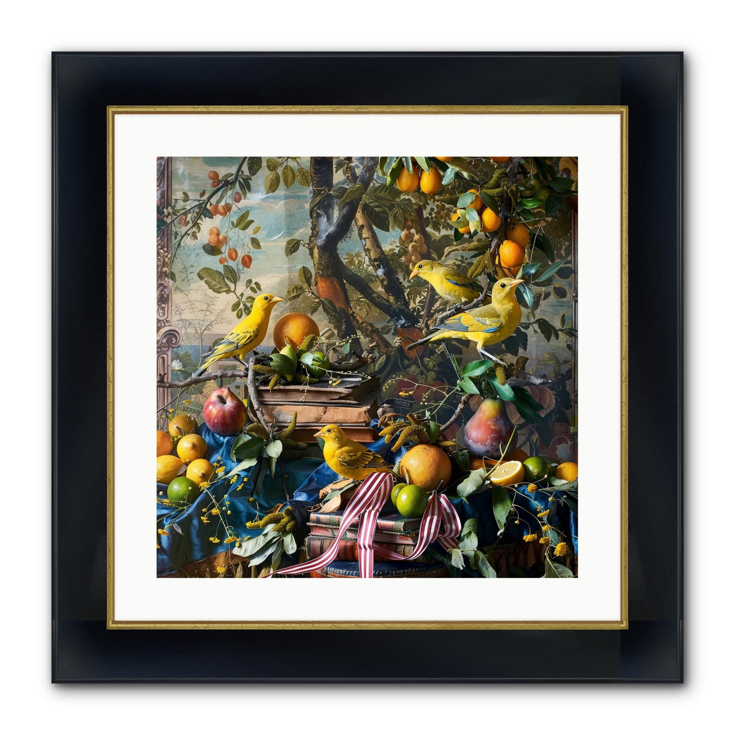 Citrine Feathered Sonnets Framed Print - Wide Black w/Gold 20x20