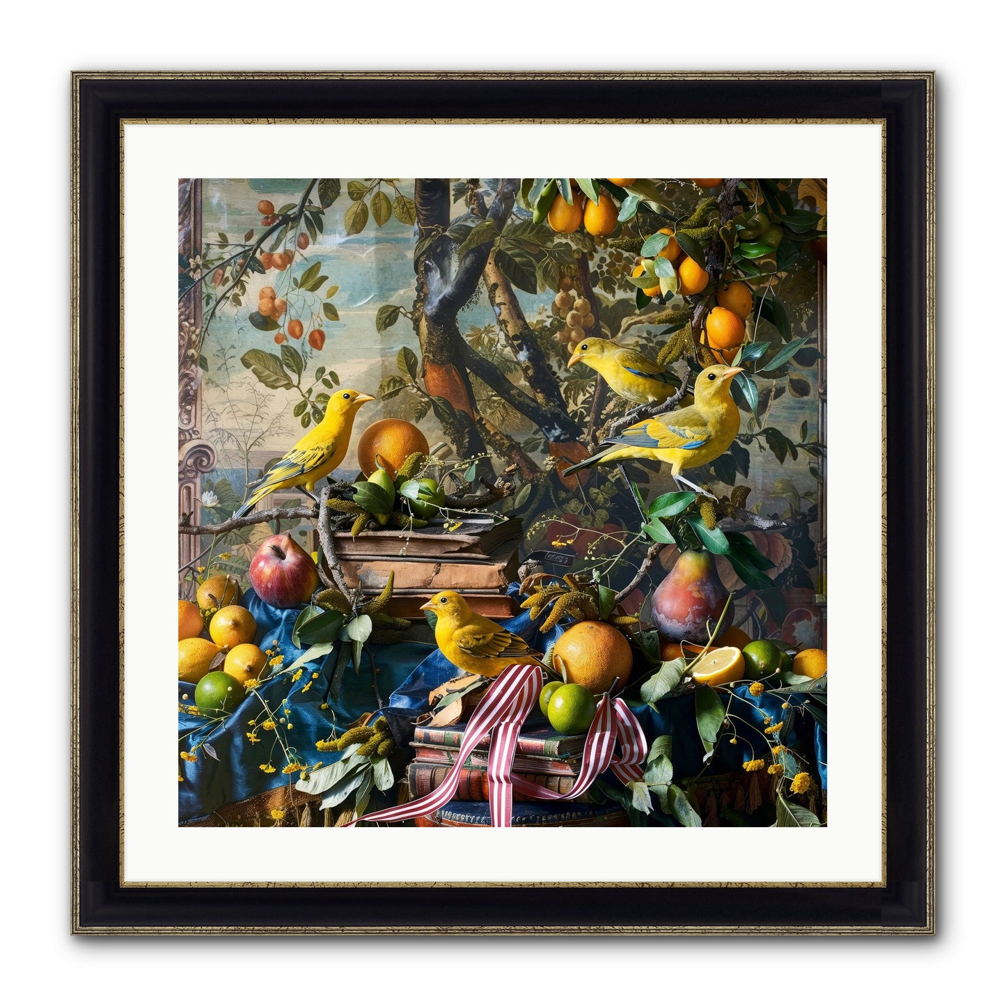 Citrine Feathered Sonnets Framed Print - Black & Gold 24x24