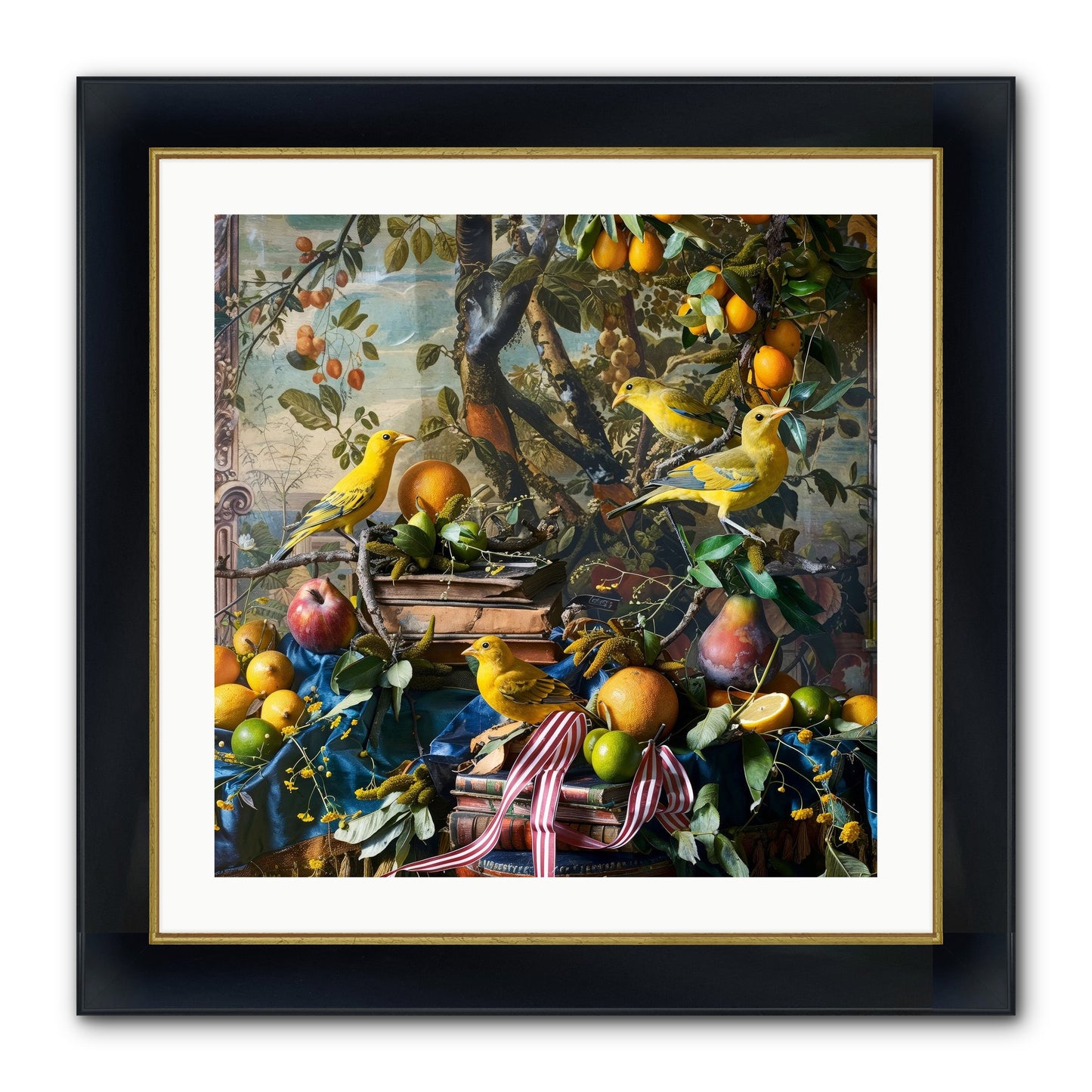 Citrine Feathered Sonnets Framed Print - Wide Black w/Gold 24x24