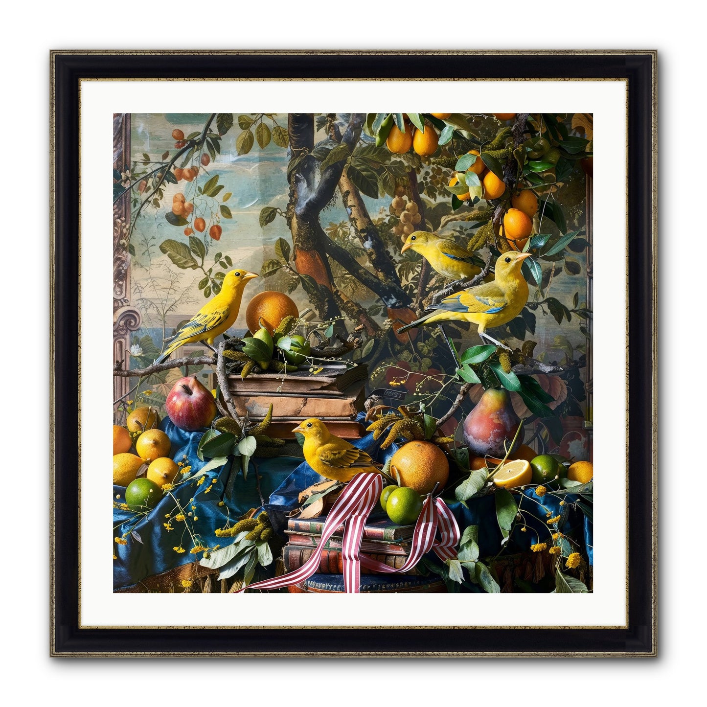 Citrine Feathered Sonnets Framed Print - Black & Gold 30x30