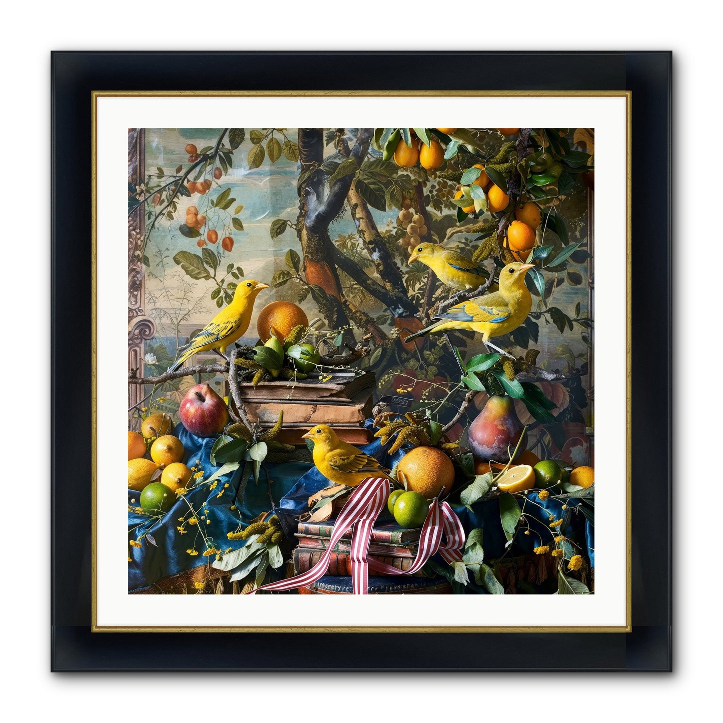 Citrine Feathered Sonnets Framed Print - Wide Black w/Gold 30x30