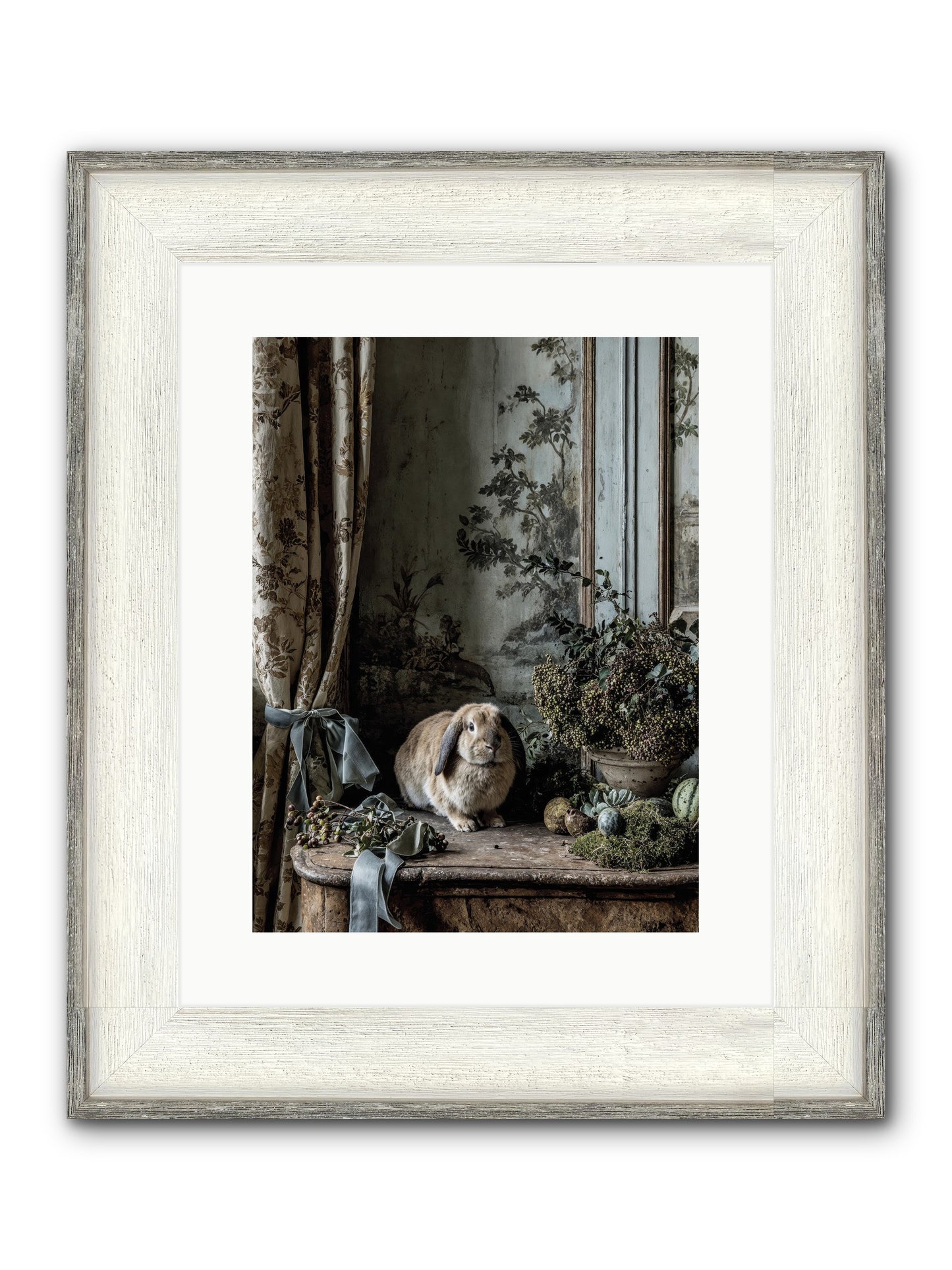 Clementine's Basket Framed Print - Driftwood White 12x16