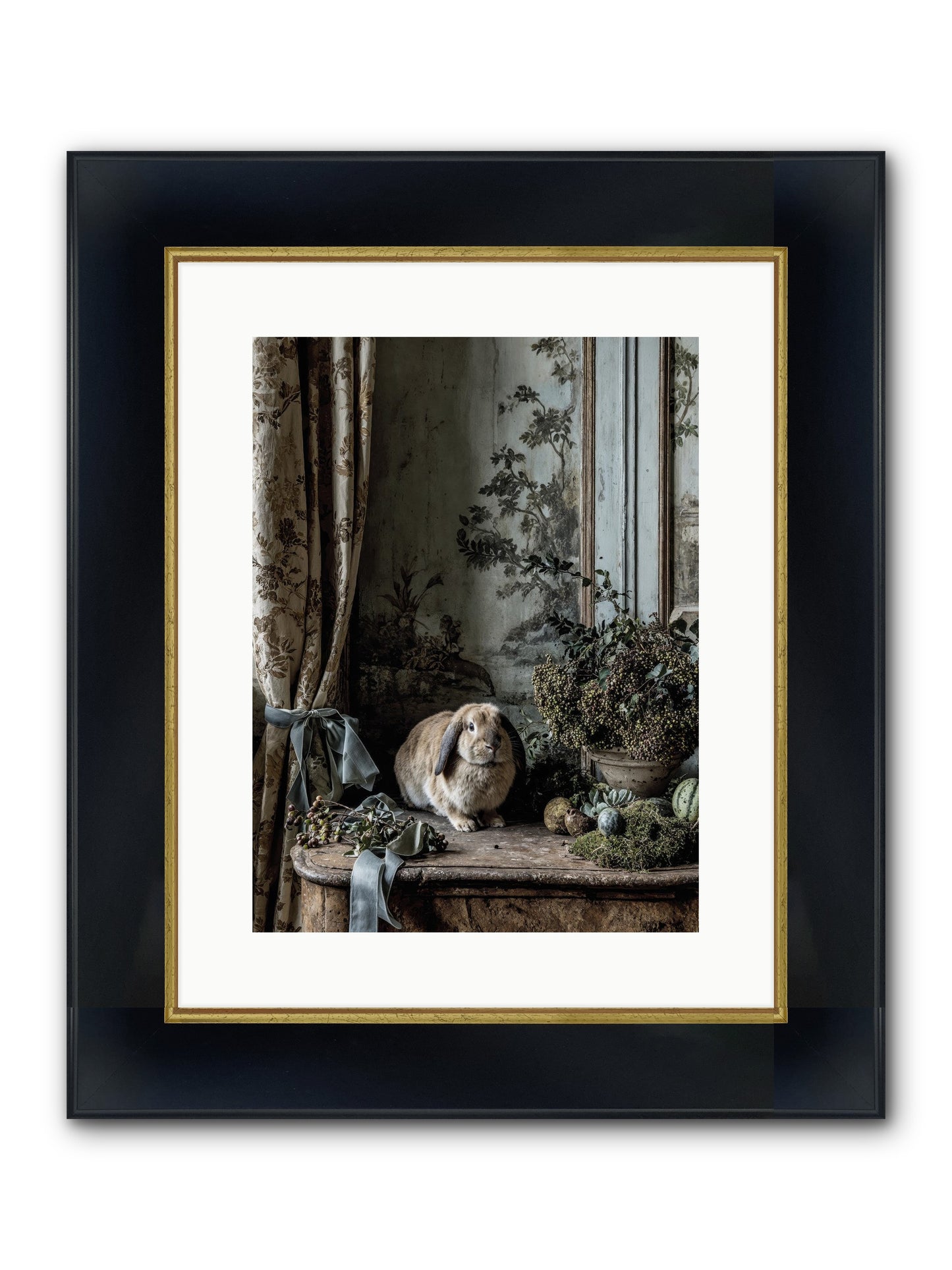 Clementine's Basket Framed Print - Wide Black w/Gold 12x16