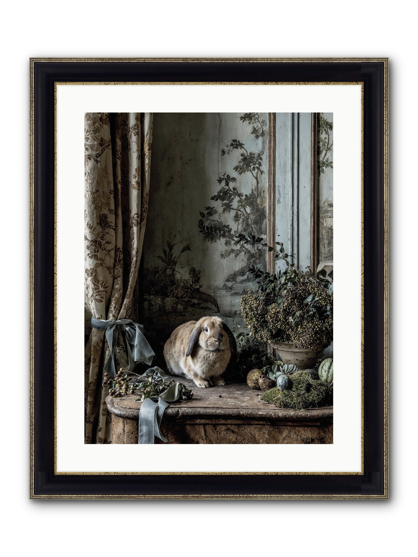 Clementine's Basket Framed Print - Black & Gold 18x24