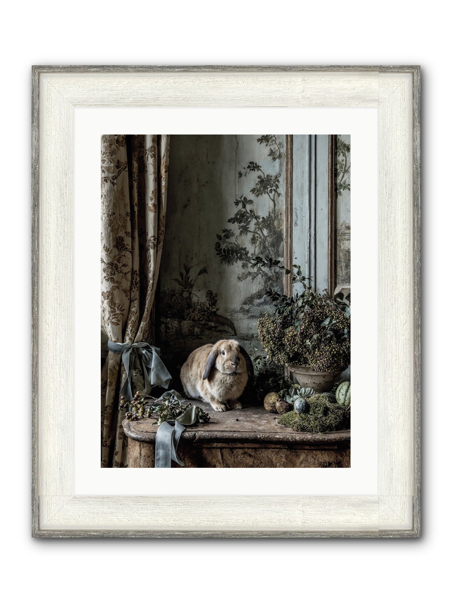Clementine's Basket Framed Print - Driftwood White 18x24