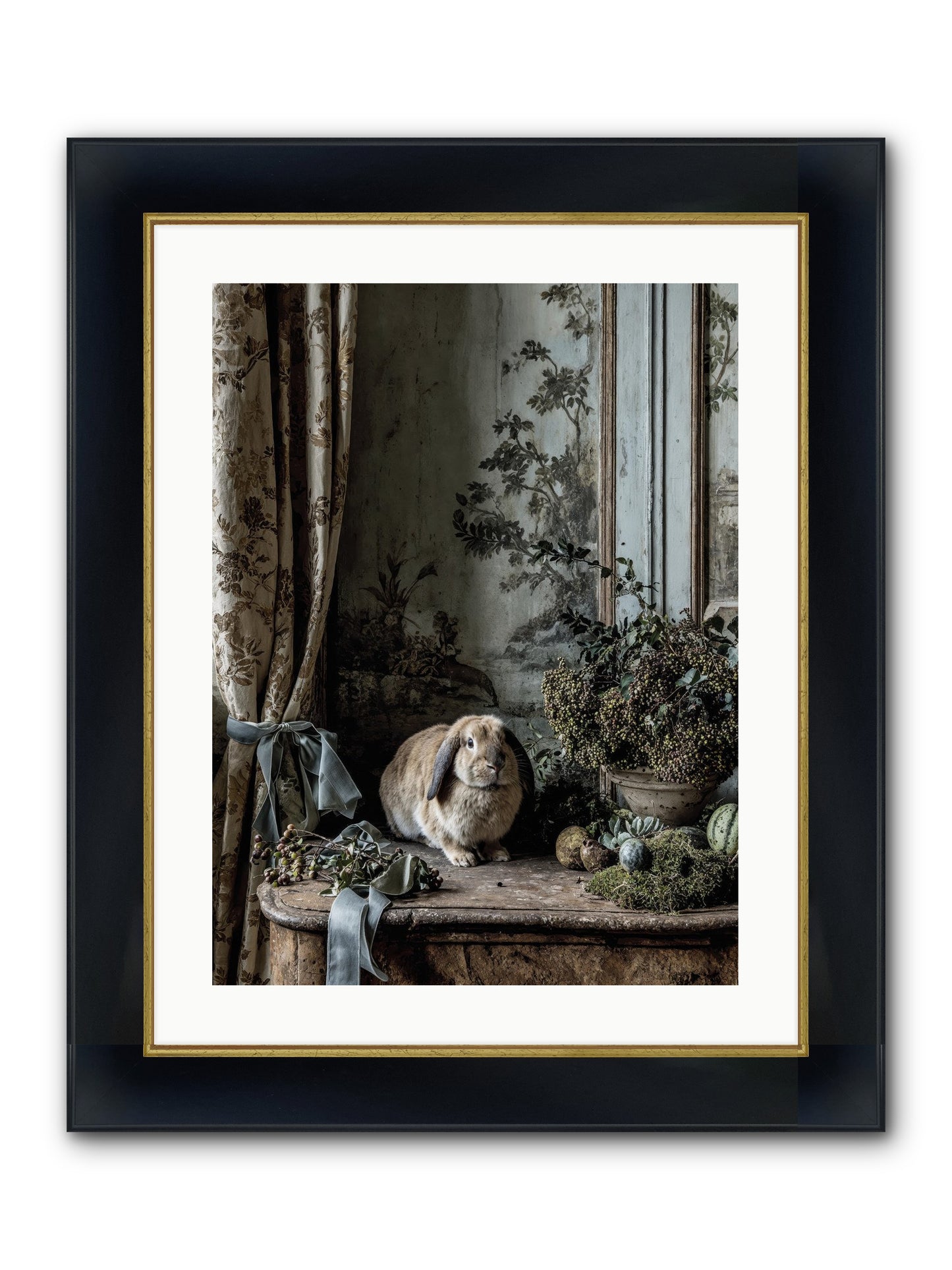 Clementine's Basket Framed Print - Wide Black w/Gold 18x24