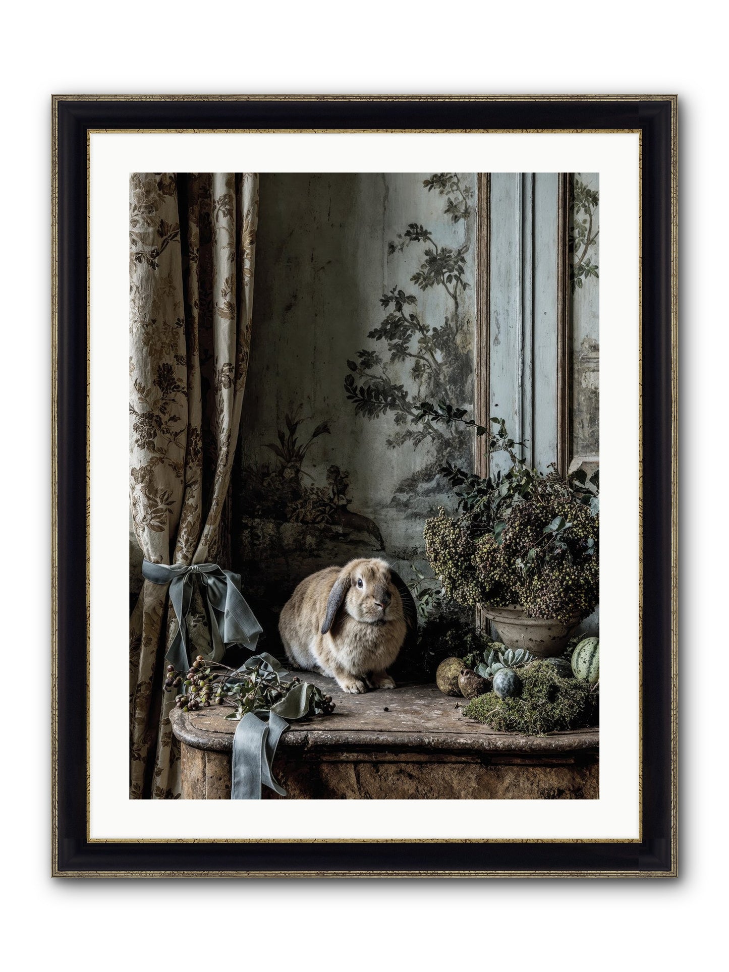 Clementine's Basket Framed Print - Black & Gold 24x32