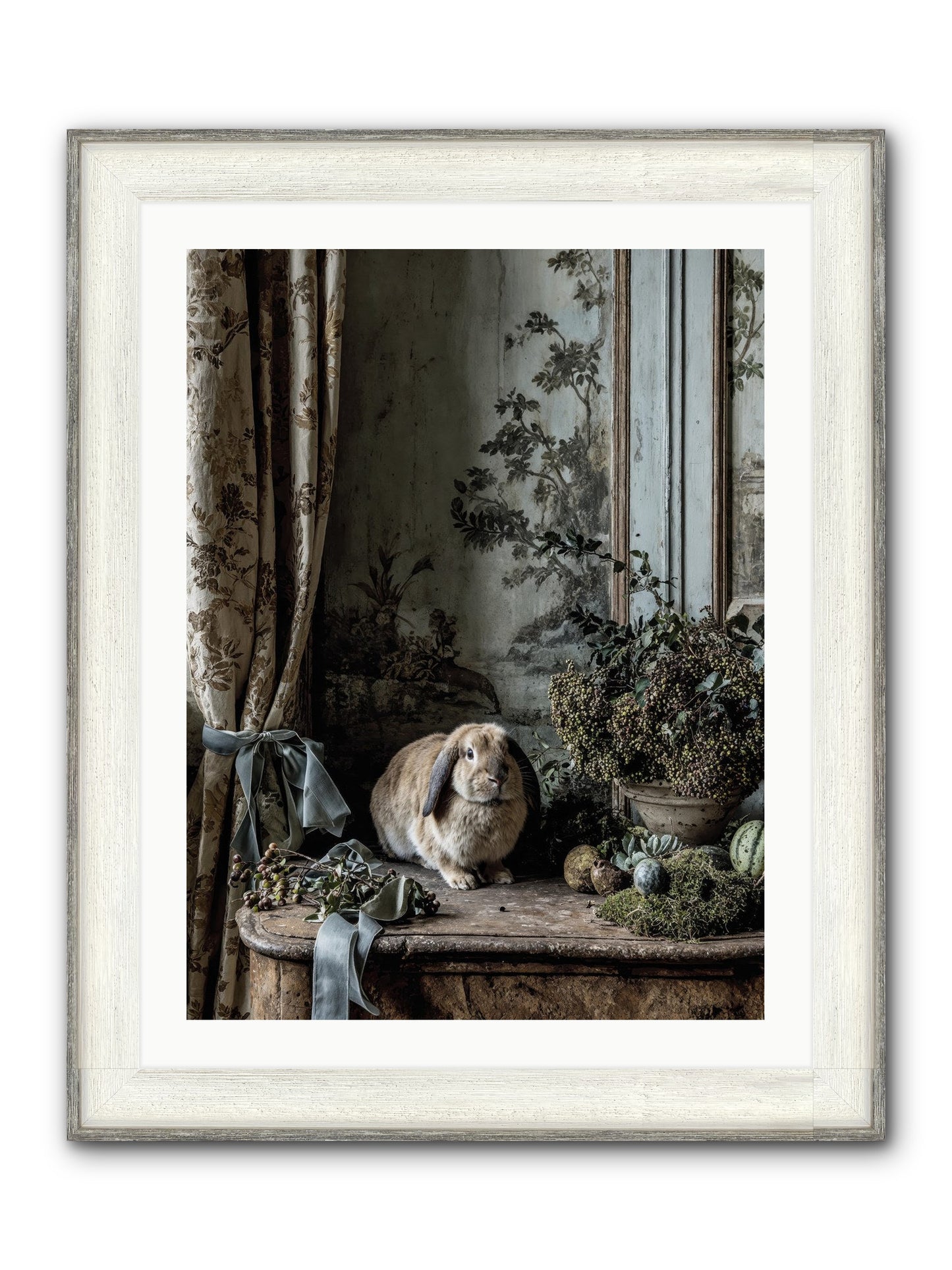 Clementine's Basket Framed Print - Driftwood White 24x32