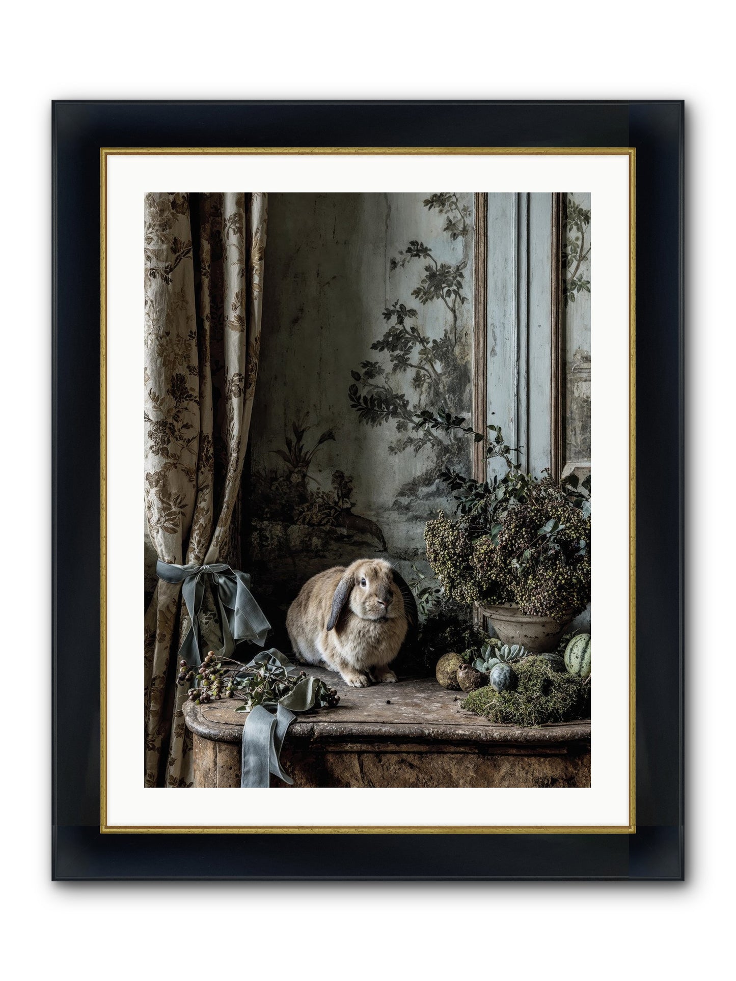 Clementine's Basket Framed Print - Wide Black w/Gold 24x32