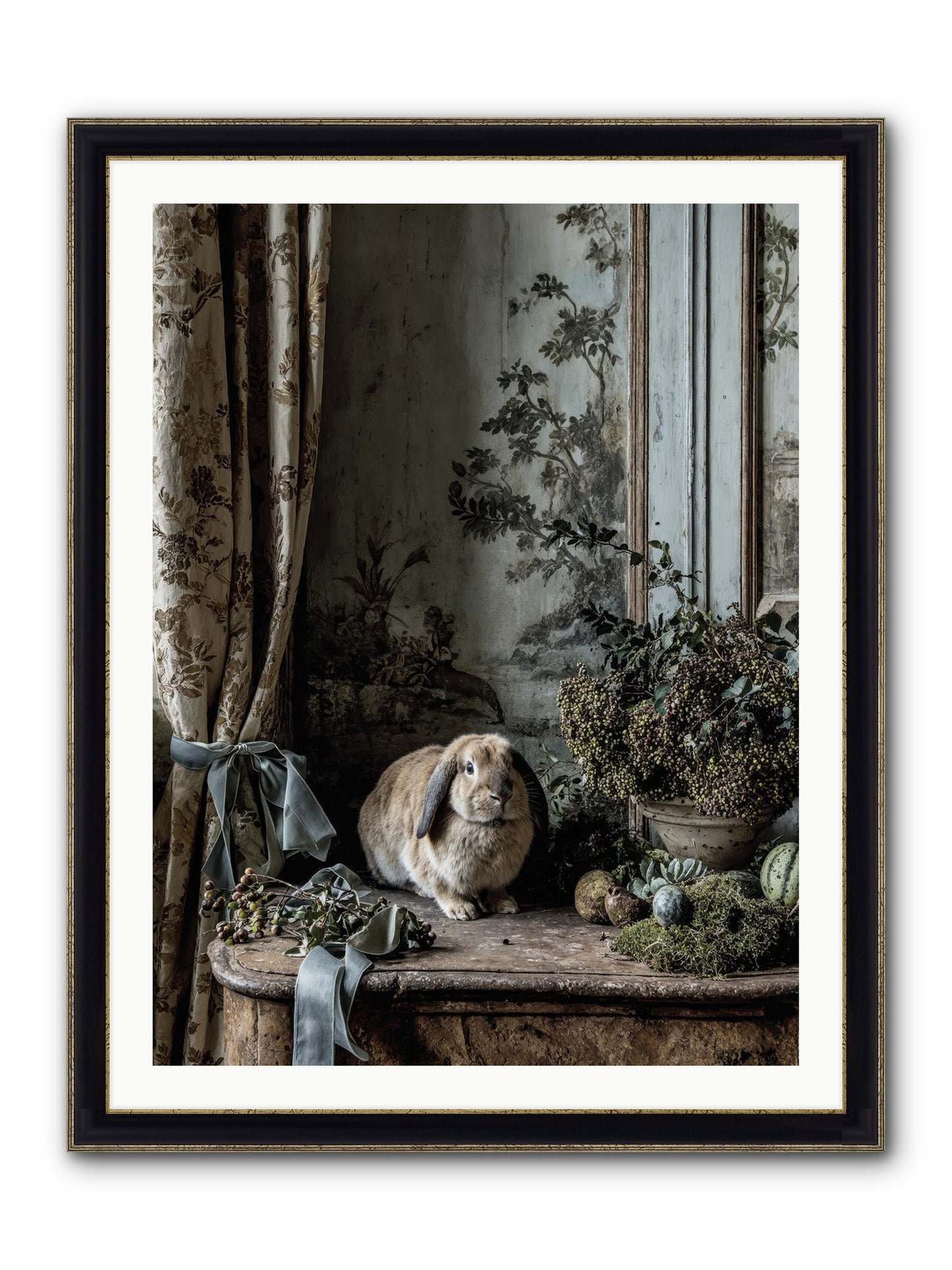 Clementine's Basket Framed Print - Black & Gold 30x40