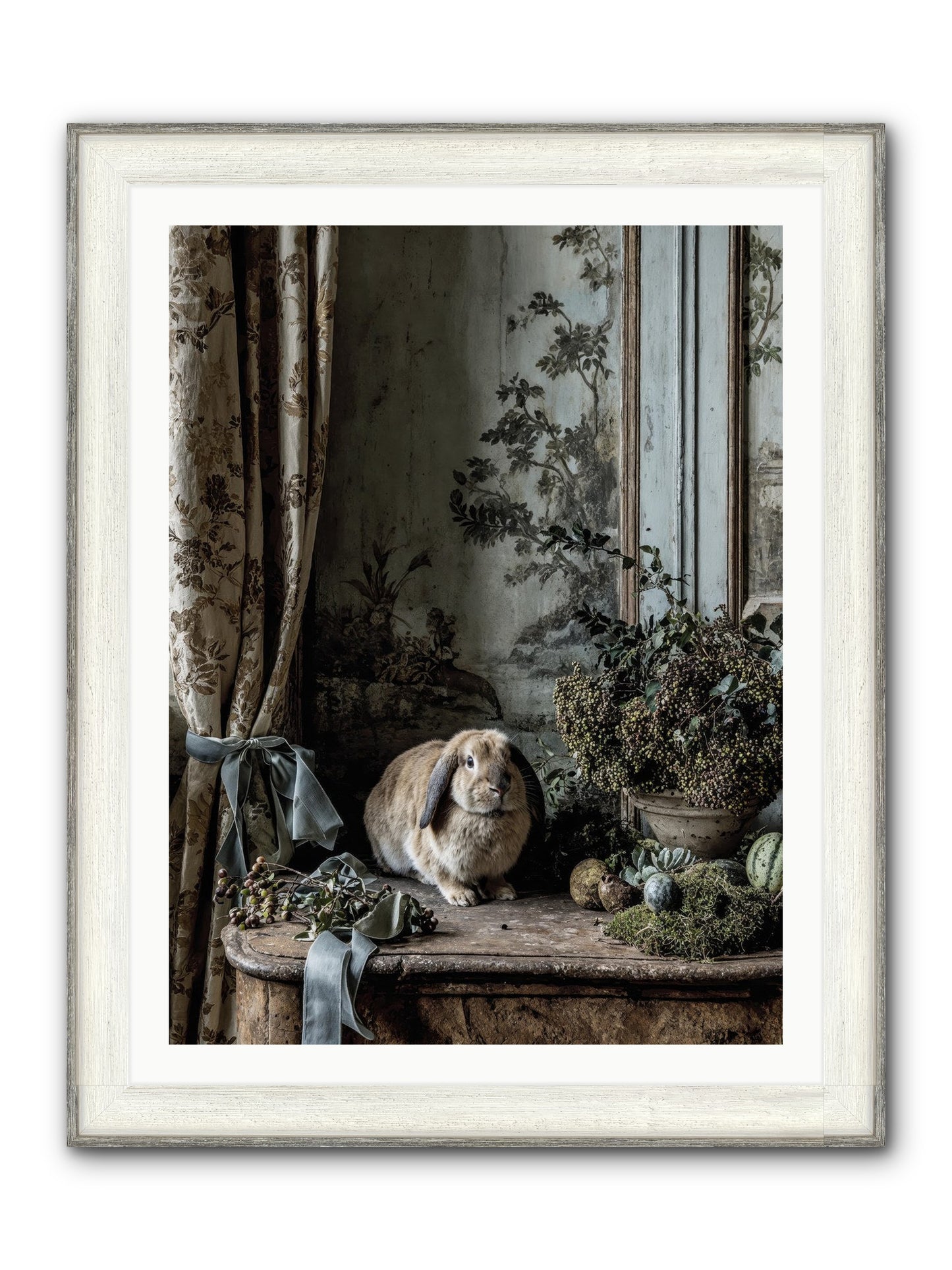 Clementine's Basket Framed Print - Driftwood White 30x40