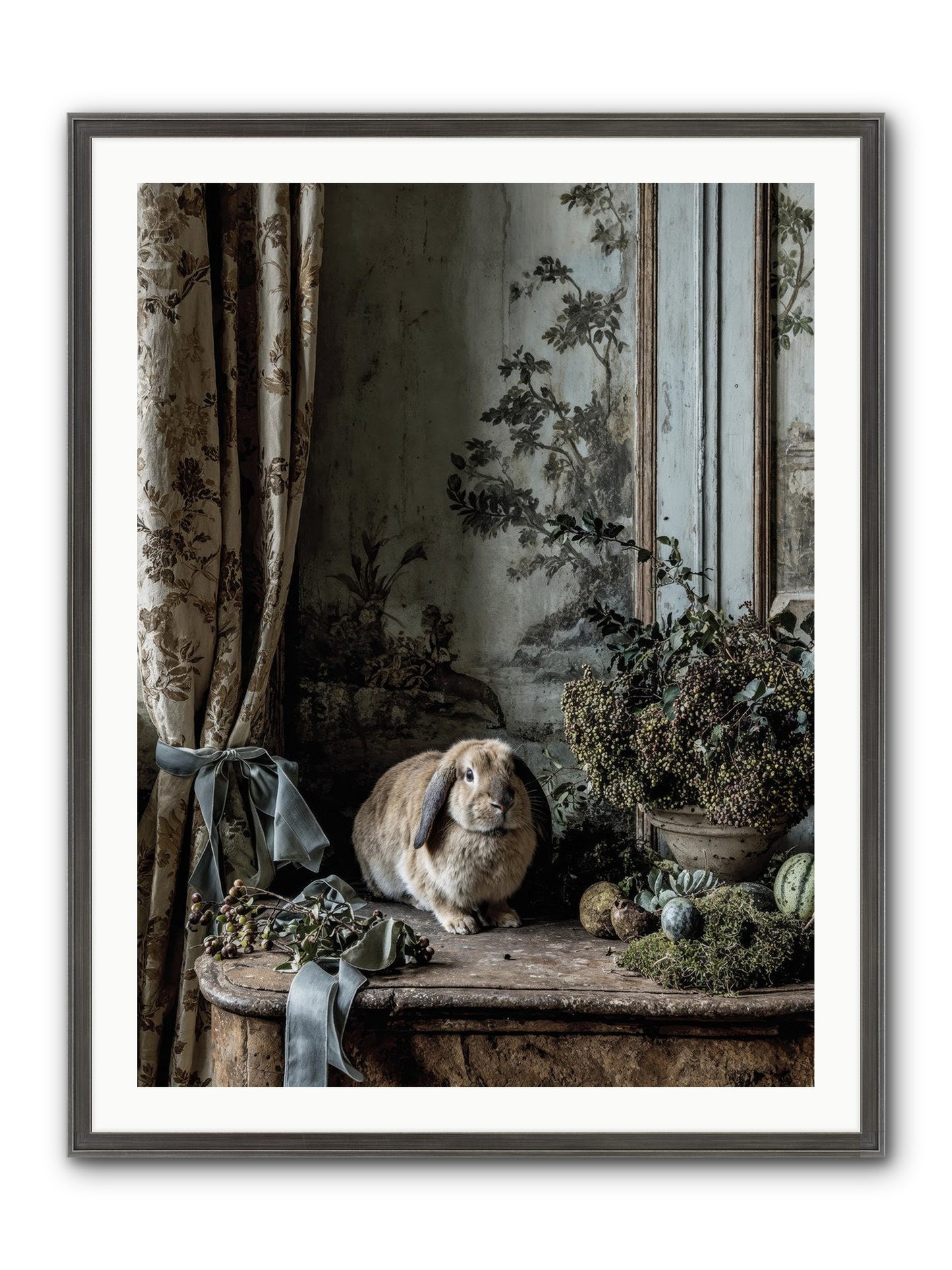 Clementine's Basket Framed Print - Slimwoods Black/Silver 30x40