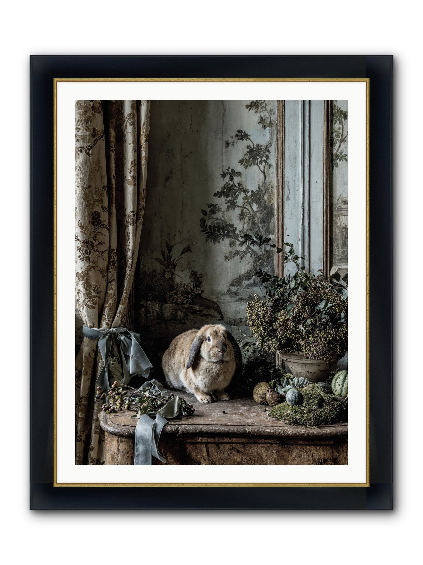 Clementine's Basket Framed Print - Wide Black w/Gold 30x40