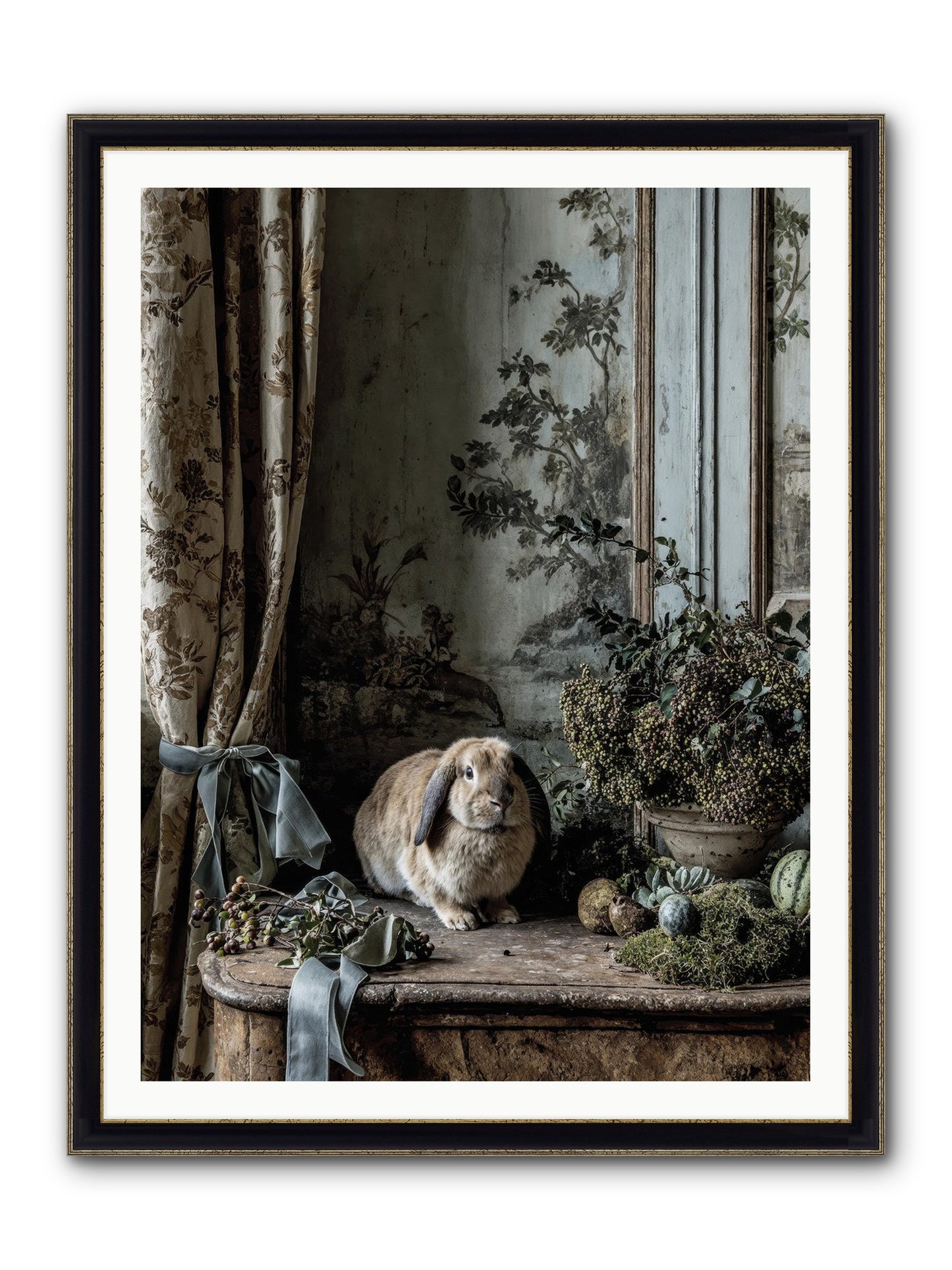 Clementine's Basket Framed Print - Black & Gold 36x48