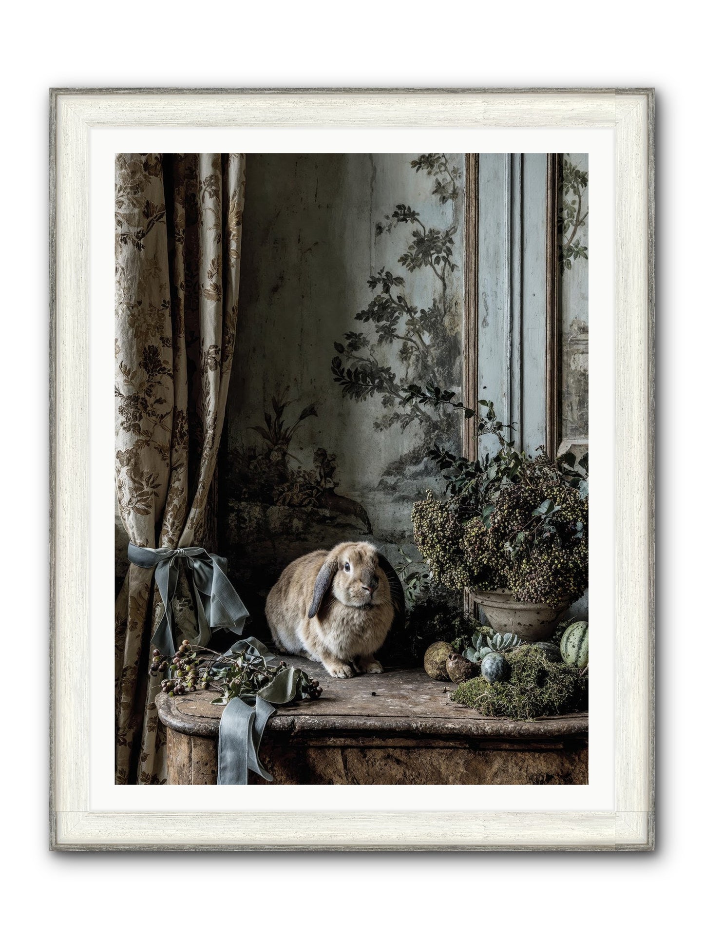 Clementine's Basket Framed Print - Driftwood White 36x48