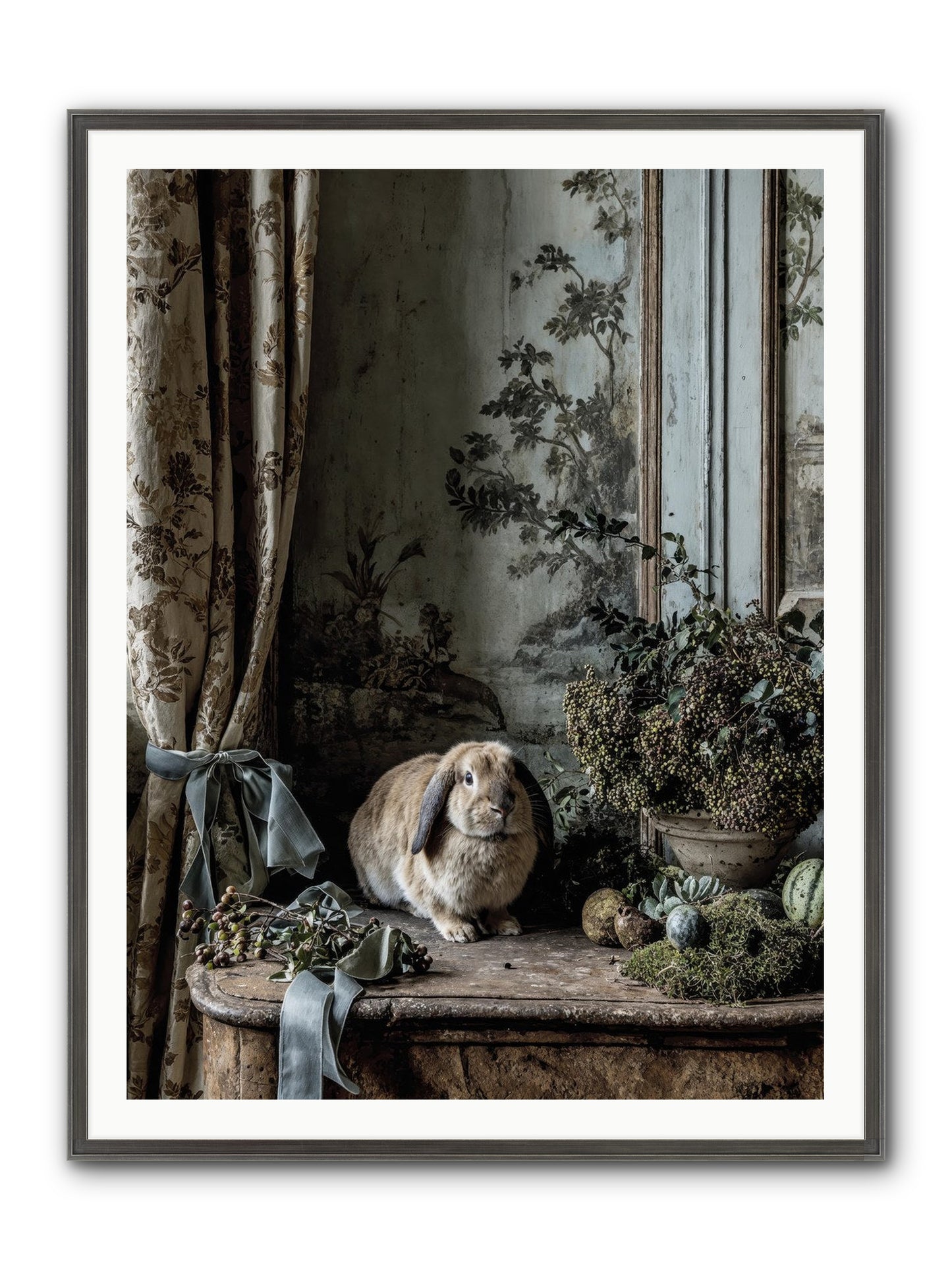 Clementine's Basket Framed Print - Slimwoods Black/Silver 36x48