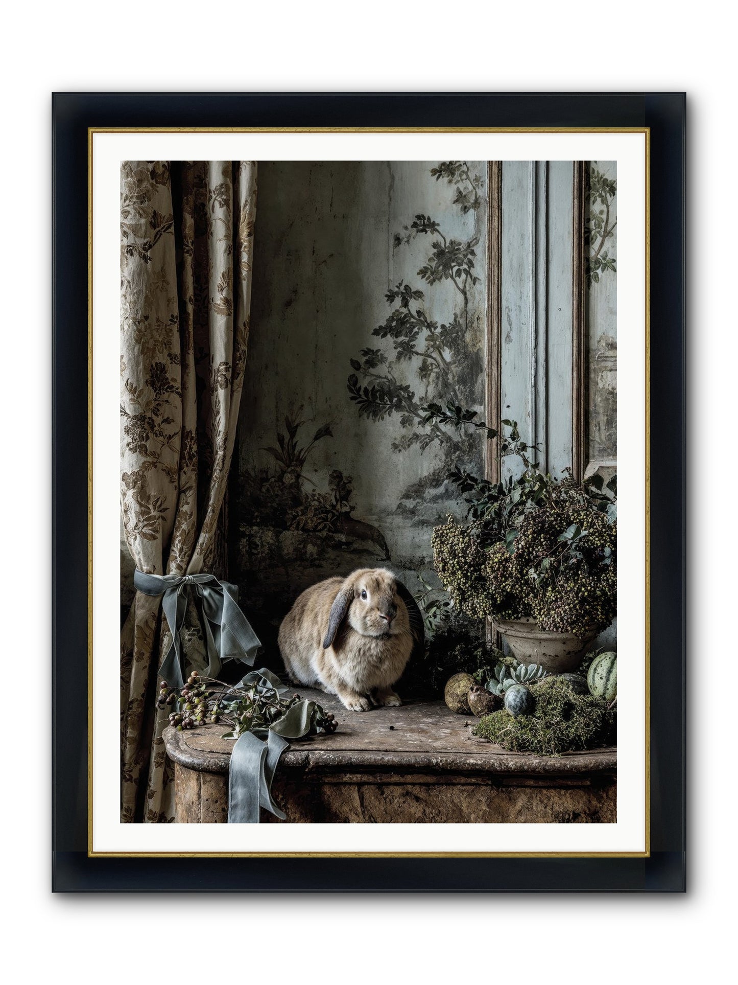 Clementine's Basket Framed Print - Wide Black w/Gold 36x48