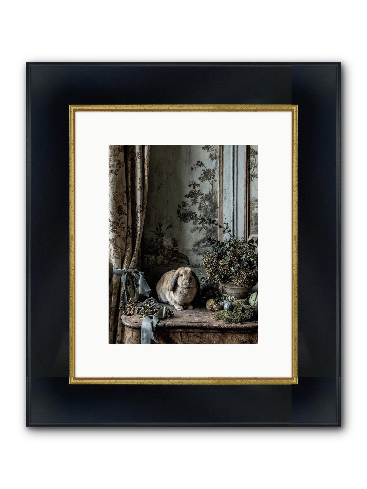 Clementine's Basket Framed Print - Wide Black w/Gold 9x12