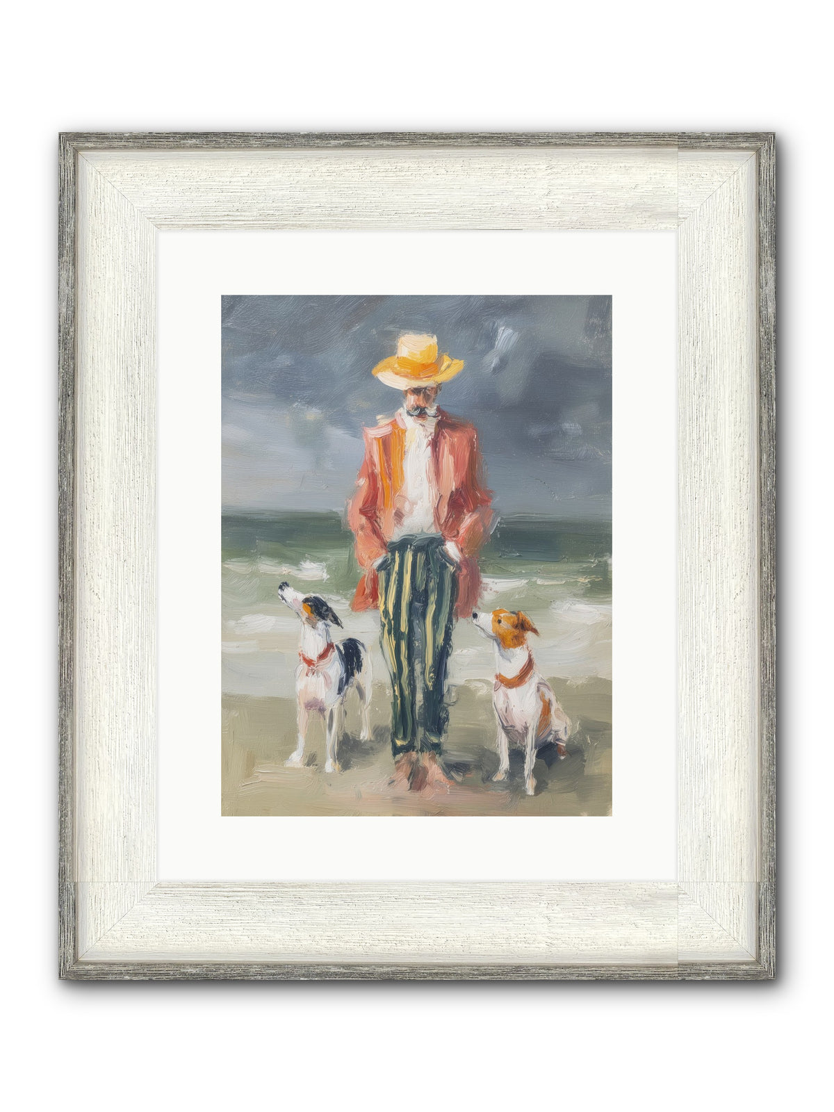 Coastal Canines Framed Print - Driftwood White 12x16