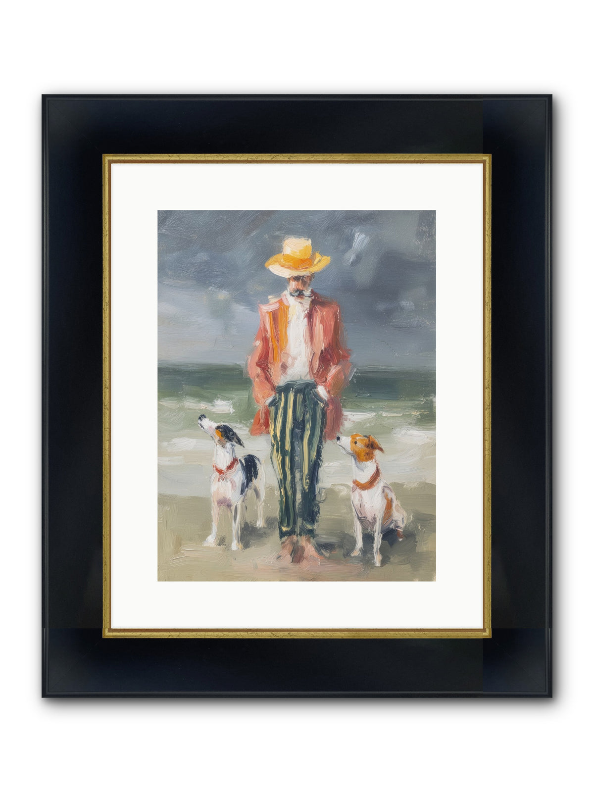 Coastal Canines Framed Print - Wide Black w/Gold 12x16